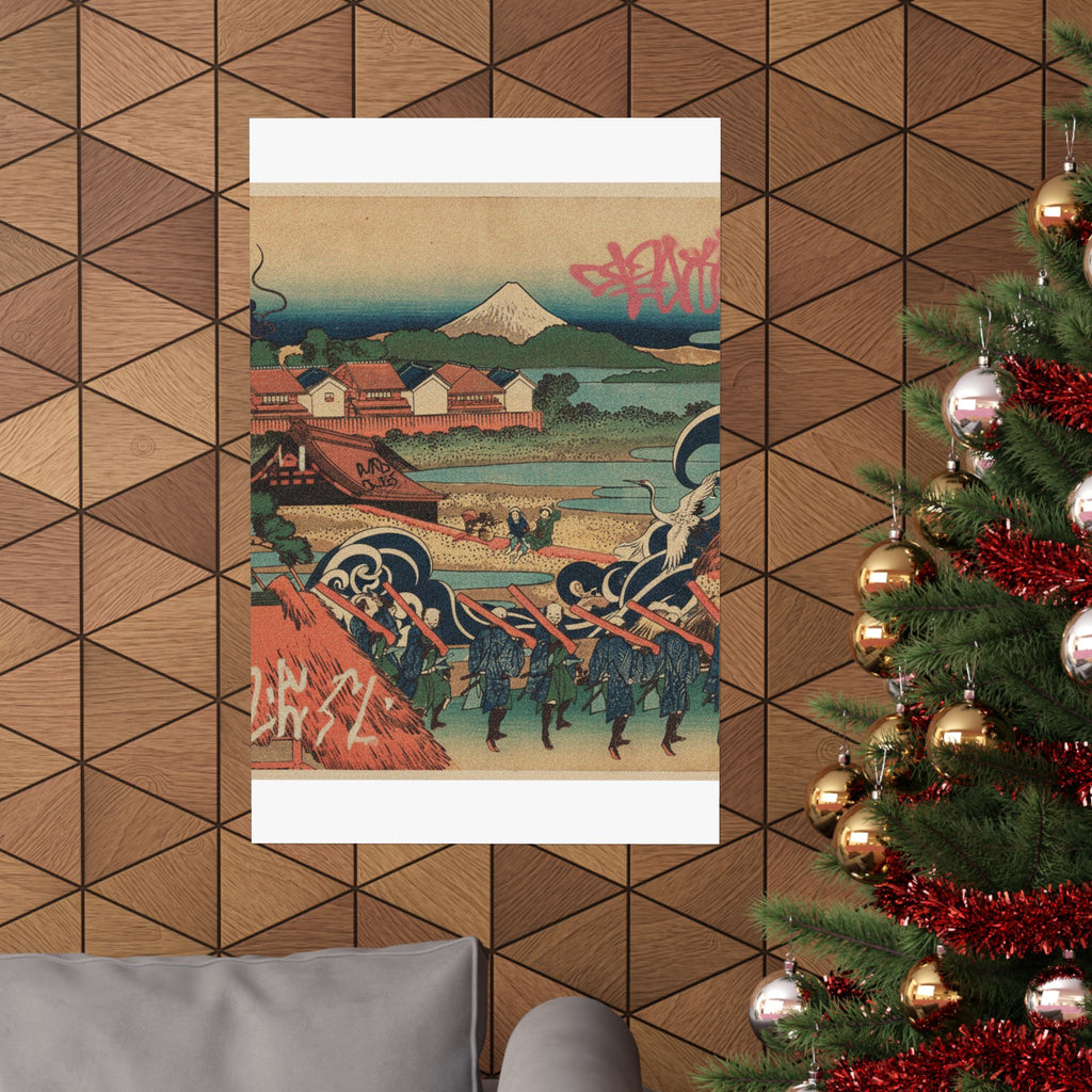 Japanese Street — Fuji Seen In The Distance From Senju Pleasure Quarter (Senju Kagai Yori Chōbō No — Matte Poster