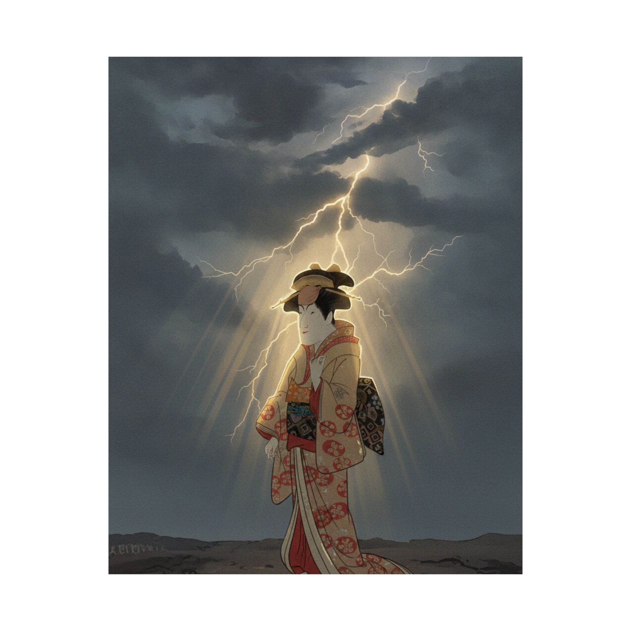 Dramatic Storm — Nakayama Tomisaburō As Miyagino In The Play "Katakiuchi Noriyaibanashi" — Matte Poster