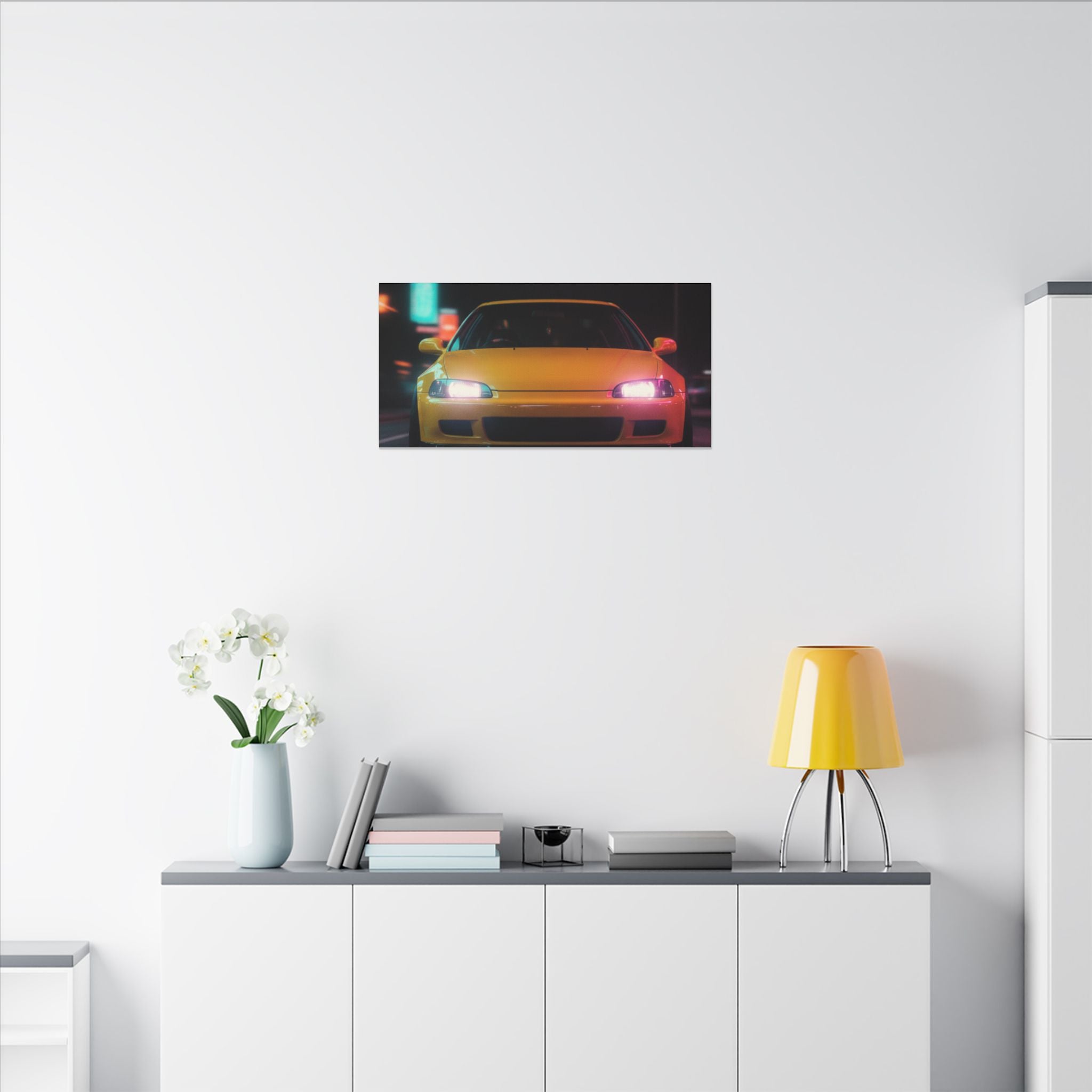 Neon Night JDM Yellow Coupe Street Matte Canvas