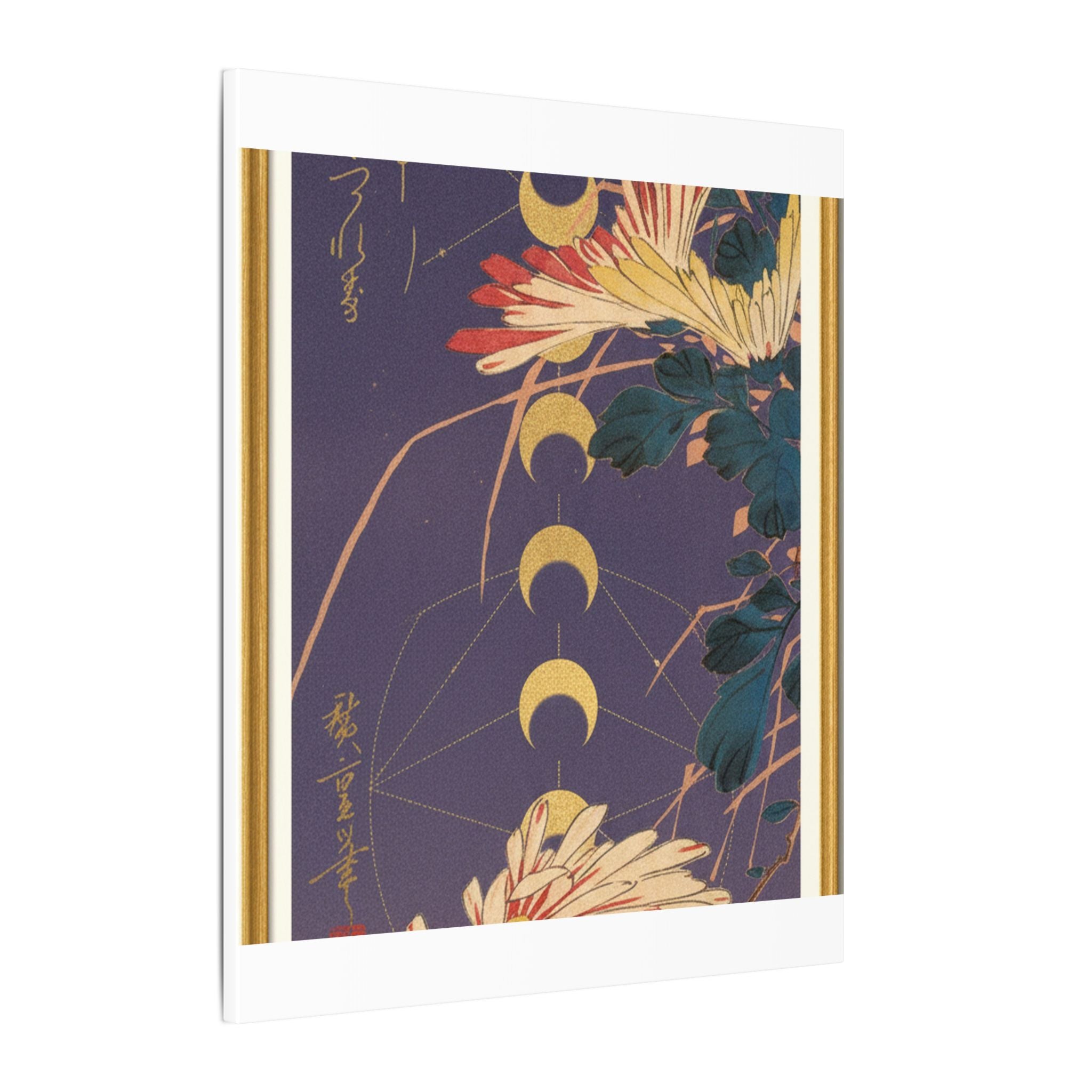 Chrysanthemum and Gold Moon Phases Woodblock Matte Canvas