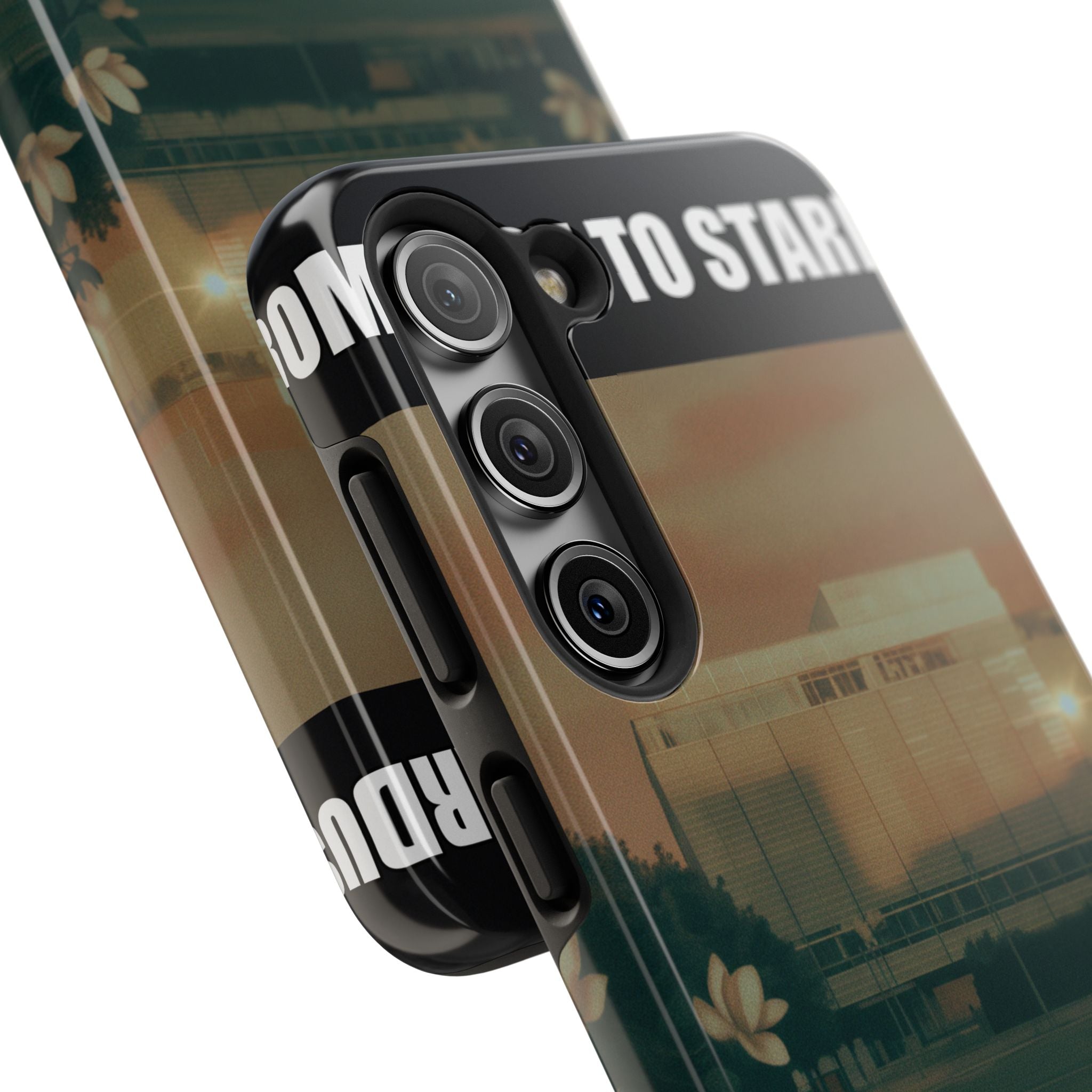 Dusk Brutalist Building and Daisies Photo Phone Case