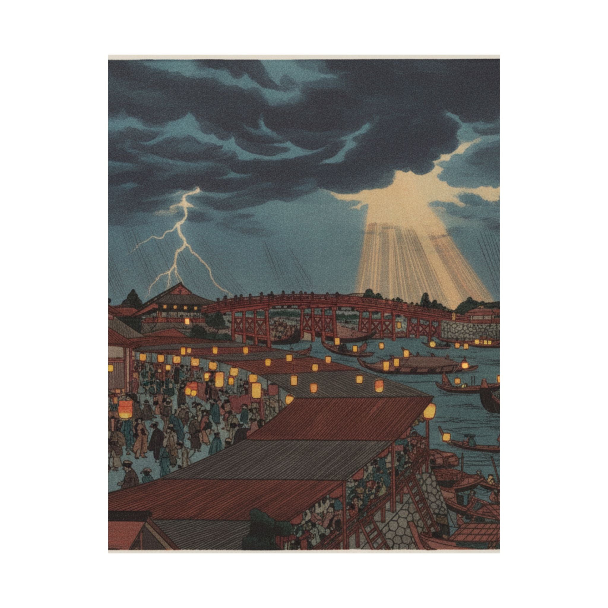 Dramatic Storm — Landscape; Showing Water Festival With Lanterns — Matte Poster