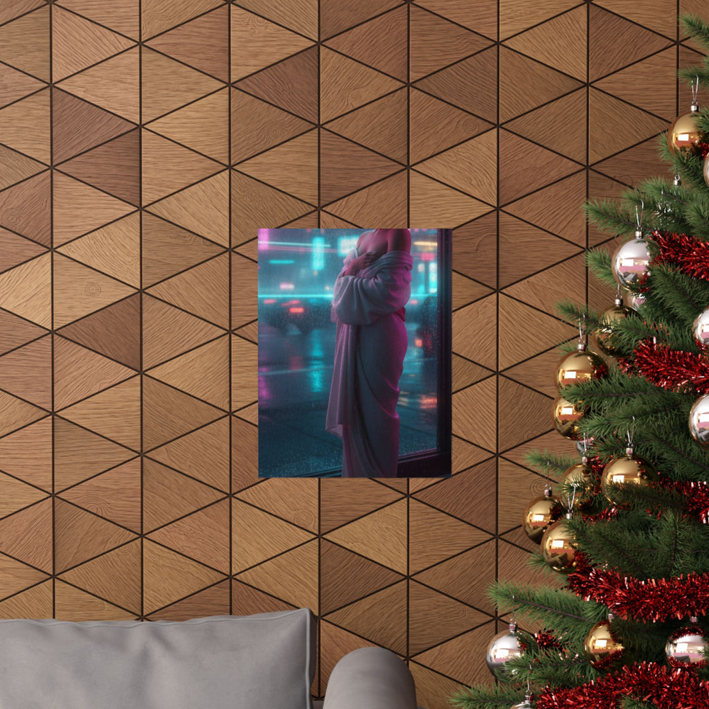 Neon Noir — Girl Drying Herself After Her Bath — Matte Poster