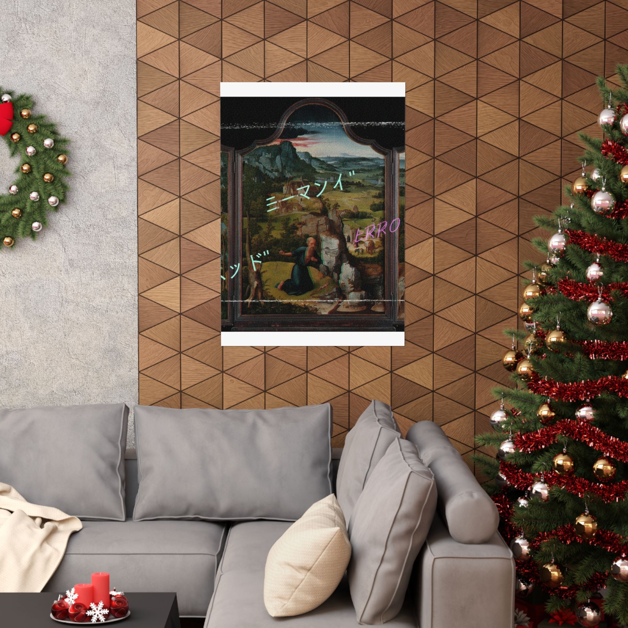 Glitched Renaissance Triptych Vaporwave ERROR Matte Poster