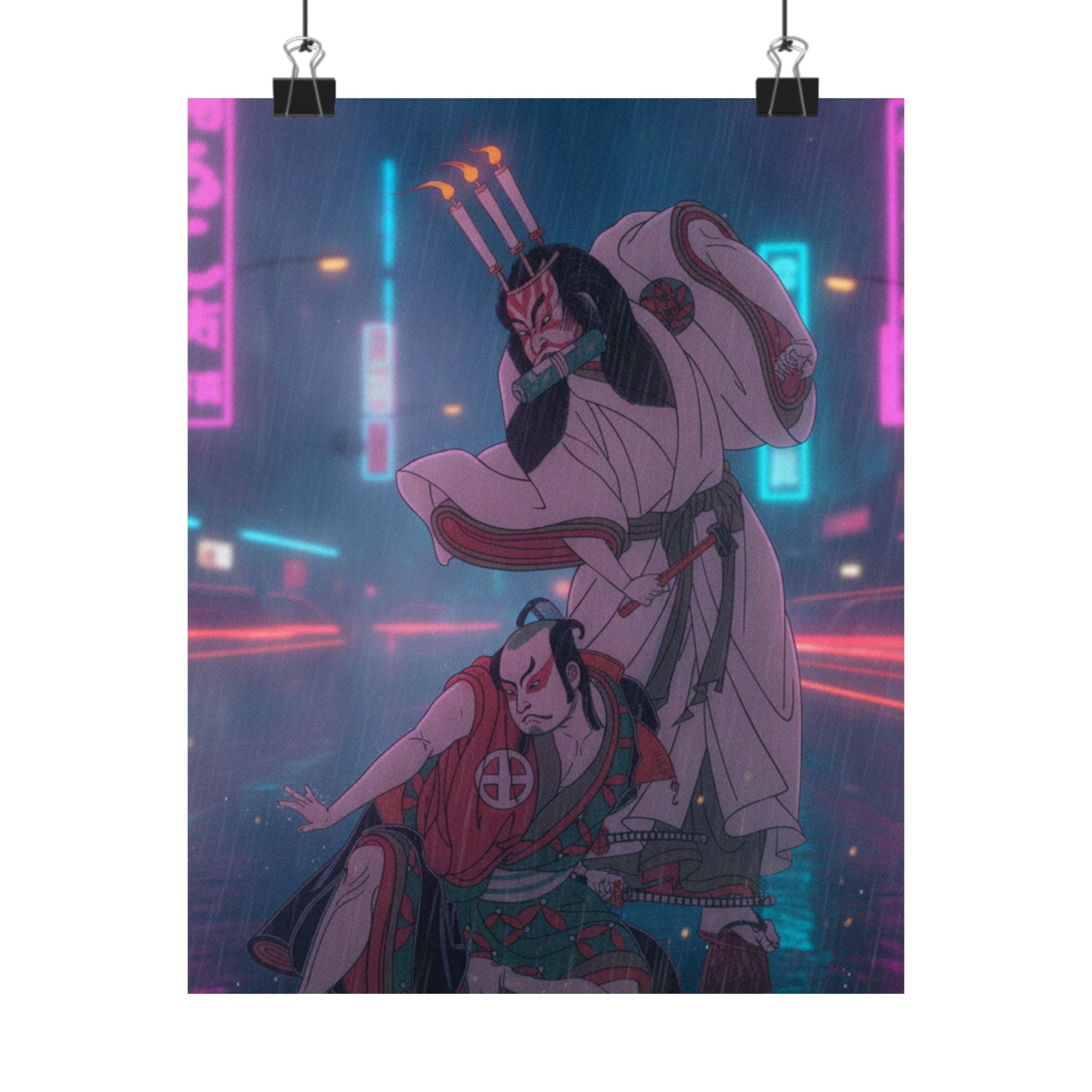 Neon Noir — Kabuki Actors Ichimura Uzaemon Ix As Ko-Kakeyama And Ōtani Hiroji Iii As Kōga Sa — Matte Poster