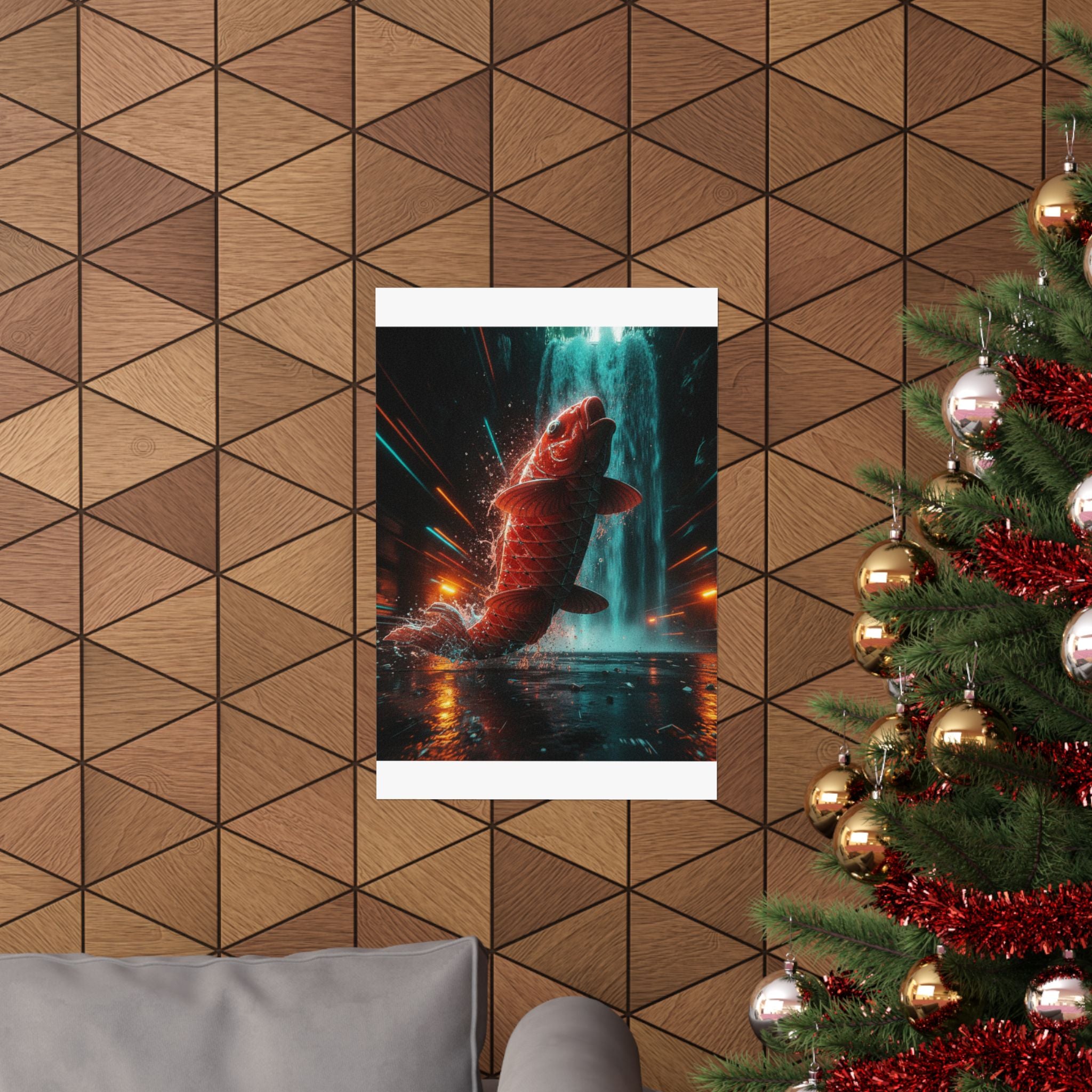 Fast Furious — Red Carp Ascending A Waterfall — Matte Poster