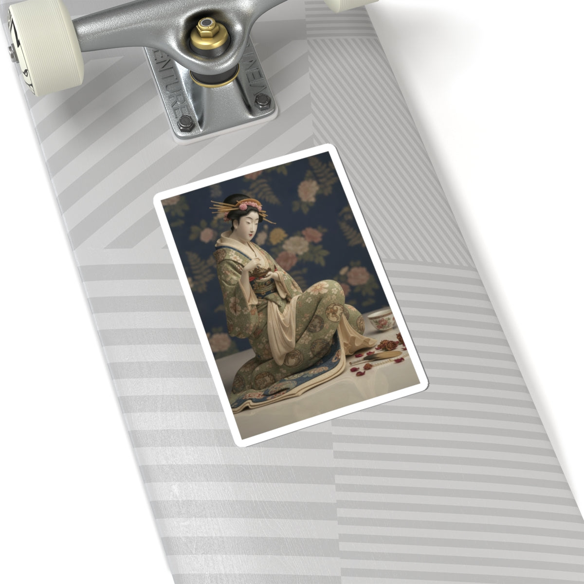 Product Marketing — Konosato Of Takeya Seated, Holding An Incense Burner — Kiss-Cut Sticker