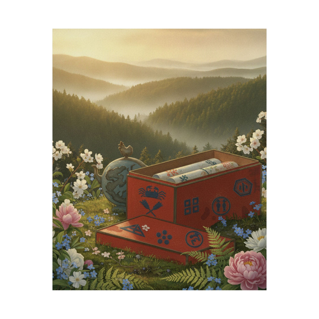 Scenic Nature — Red Lacquer Box And Water-Pot — Matte Poster