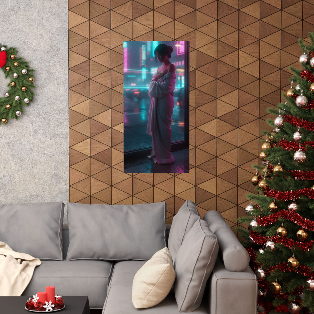 Neon Noir — Girl Drying Herself After Her Bath — Matte Poster