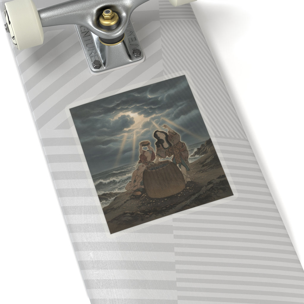 Dramatic Storm — Fisherwoman With A Basket And Two Boys — Kiss-Cut Sticker