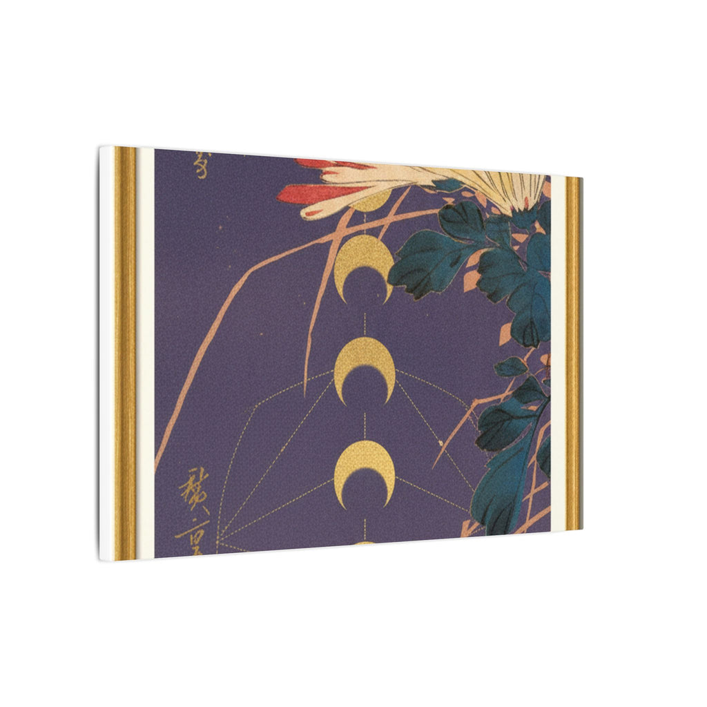 Chrysanthemum and Gold Moon Phases Woodblock Matte Canvas
