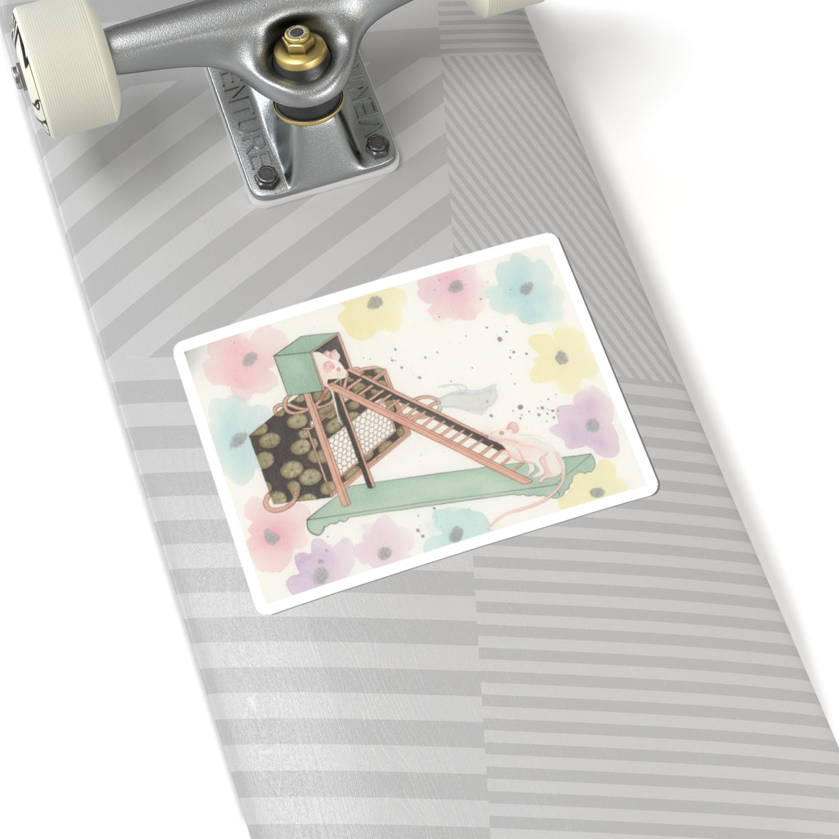 Watercolor — White Mice Playing — Kiss-Cut Sticker