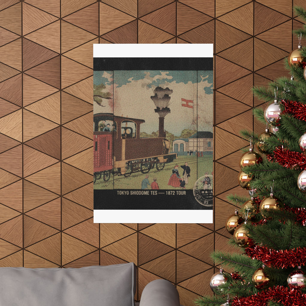 Vintage Bootleg — Illustration Of A Steam Locomotive Passing Shiodome In Tokyo (Tōkyō Shiodome Tes — Matte Poster