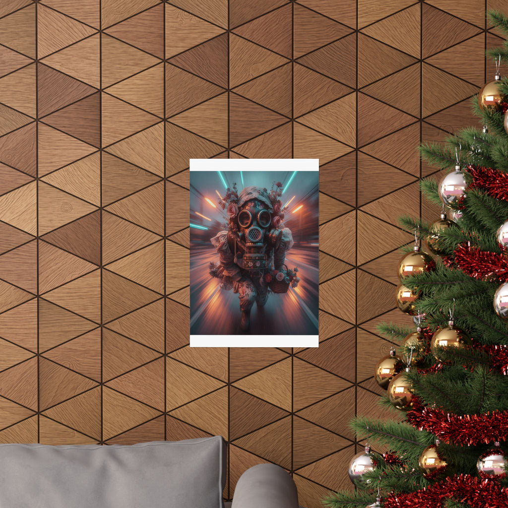 Neon Tunnel Rose Gas Mask Post-Apocalyptic Poster