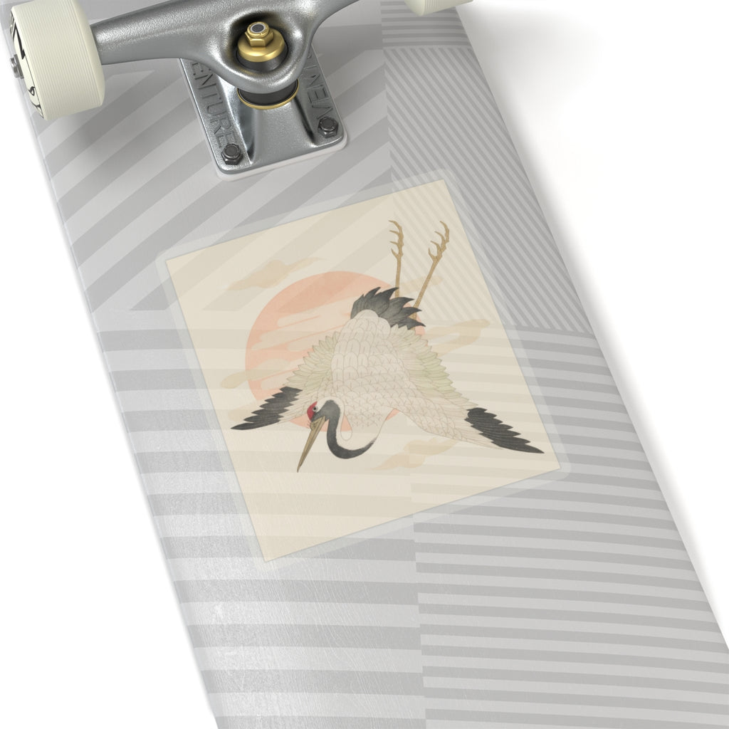 Botanical — White Crane Flying Across The Sun'S Disc — Kiss-Cut Sticker