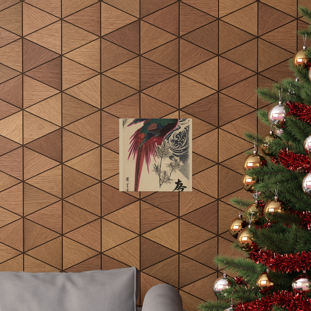 Japanese Street — Golden Pheasant And Pine Shoots In Snow — Matte Poster