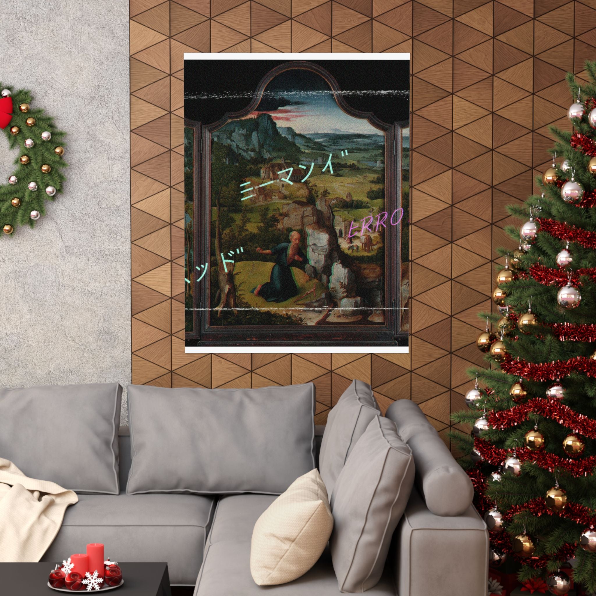 Glitched Renaissance Triptych Vaporwave ERROR Matte Poster