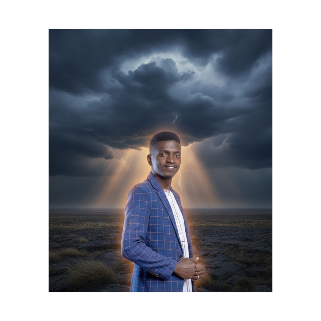 Smiling Man Blue Check Blazer Storm Sunrays Matte Poster