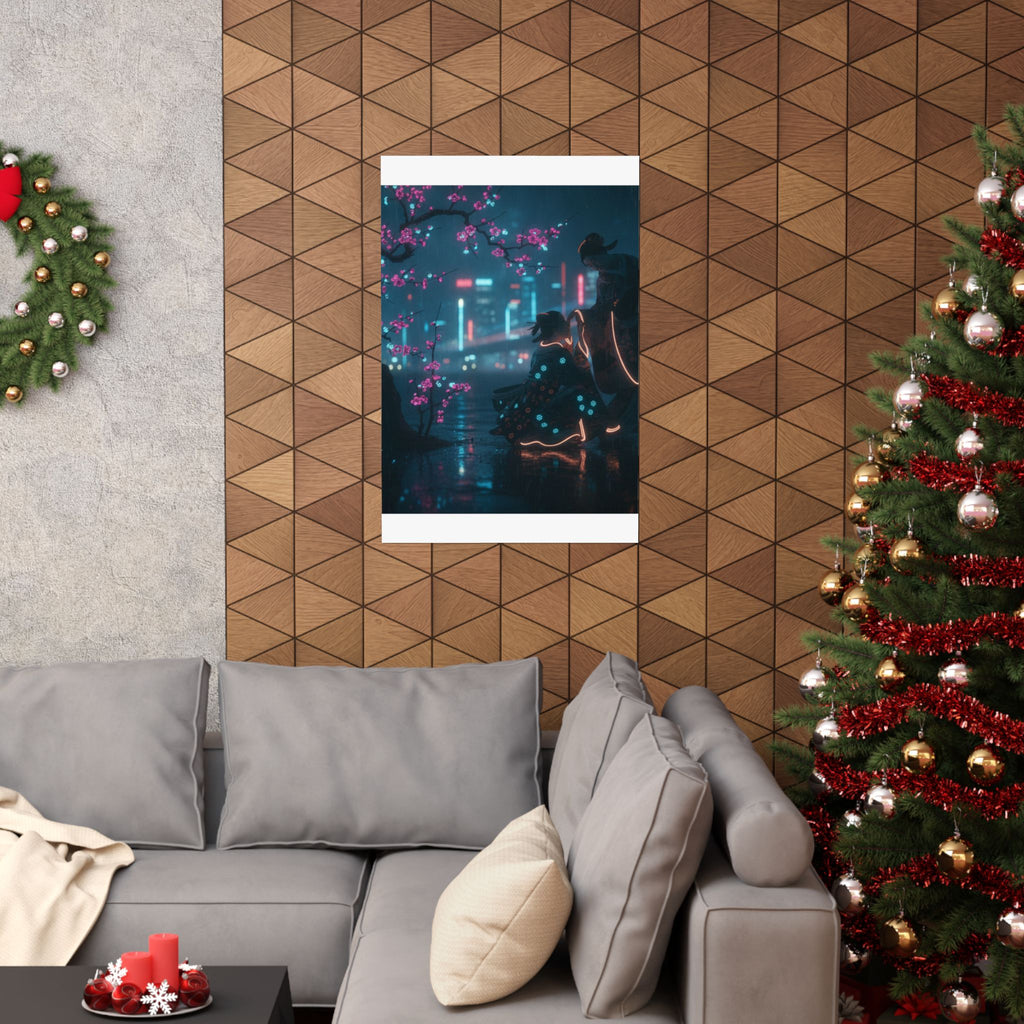Neon Noir — Two Girls Under Plum Tree — Matte Poster