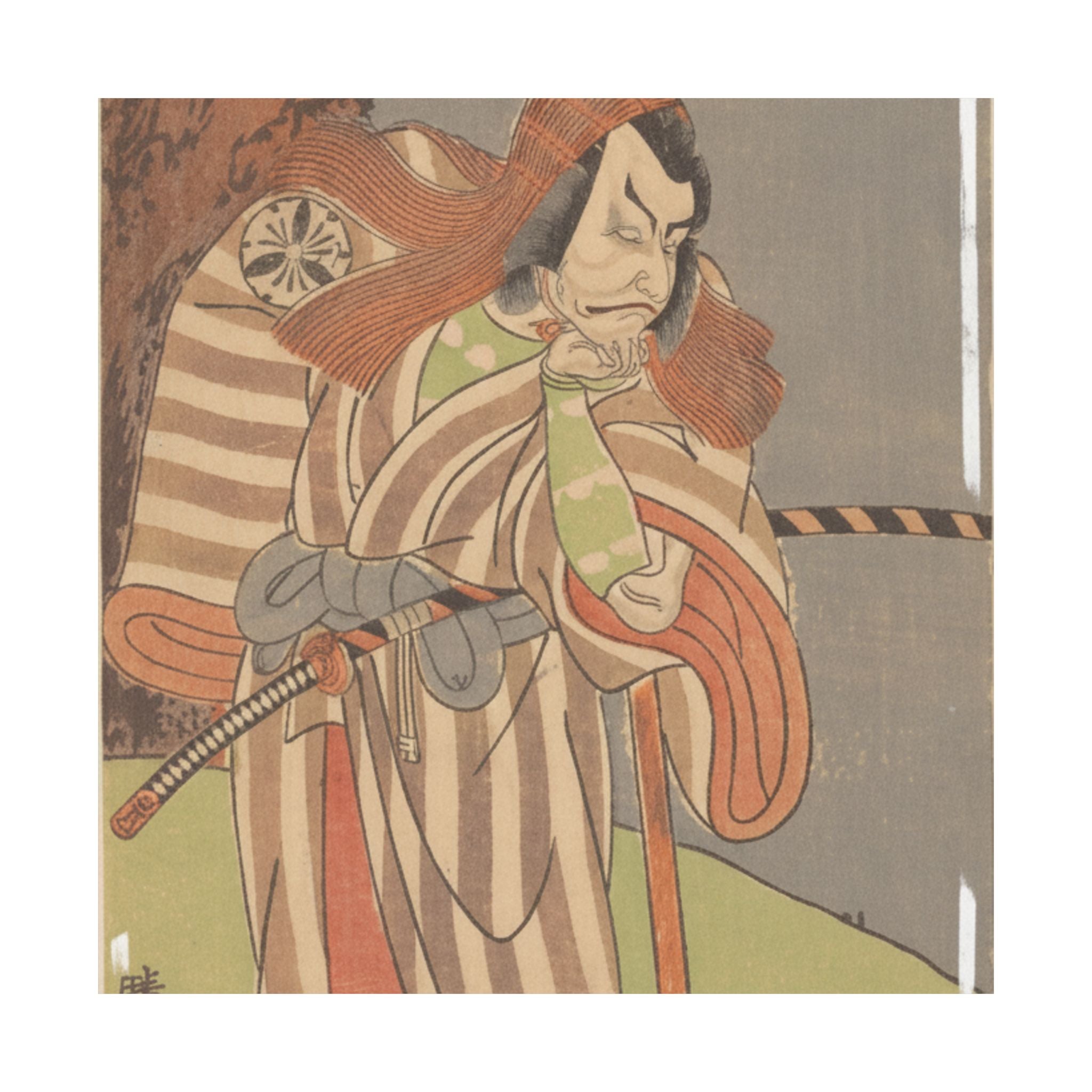 Ecommerce Main — The Actor The Fourth Danjuro With His Chin In His Hand Leaning On The Handle Of  — Matte Poster