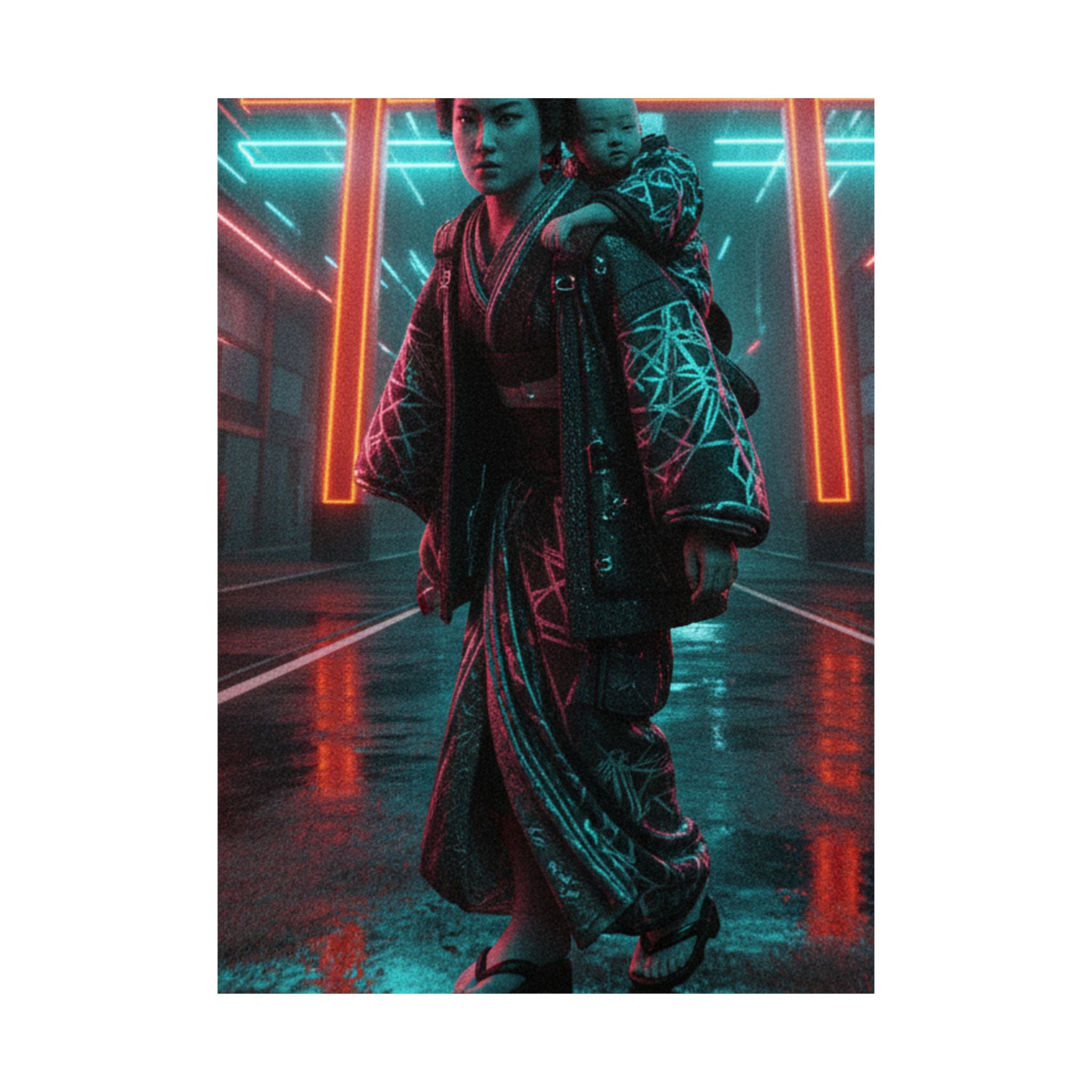 Fast Furious — A Woman Carrying A Child On Her Back Near The Entrance To A Temple — Matte Poster