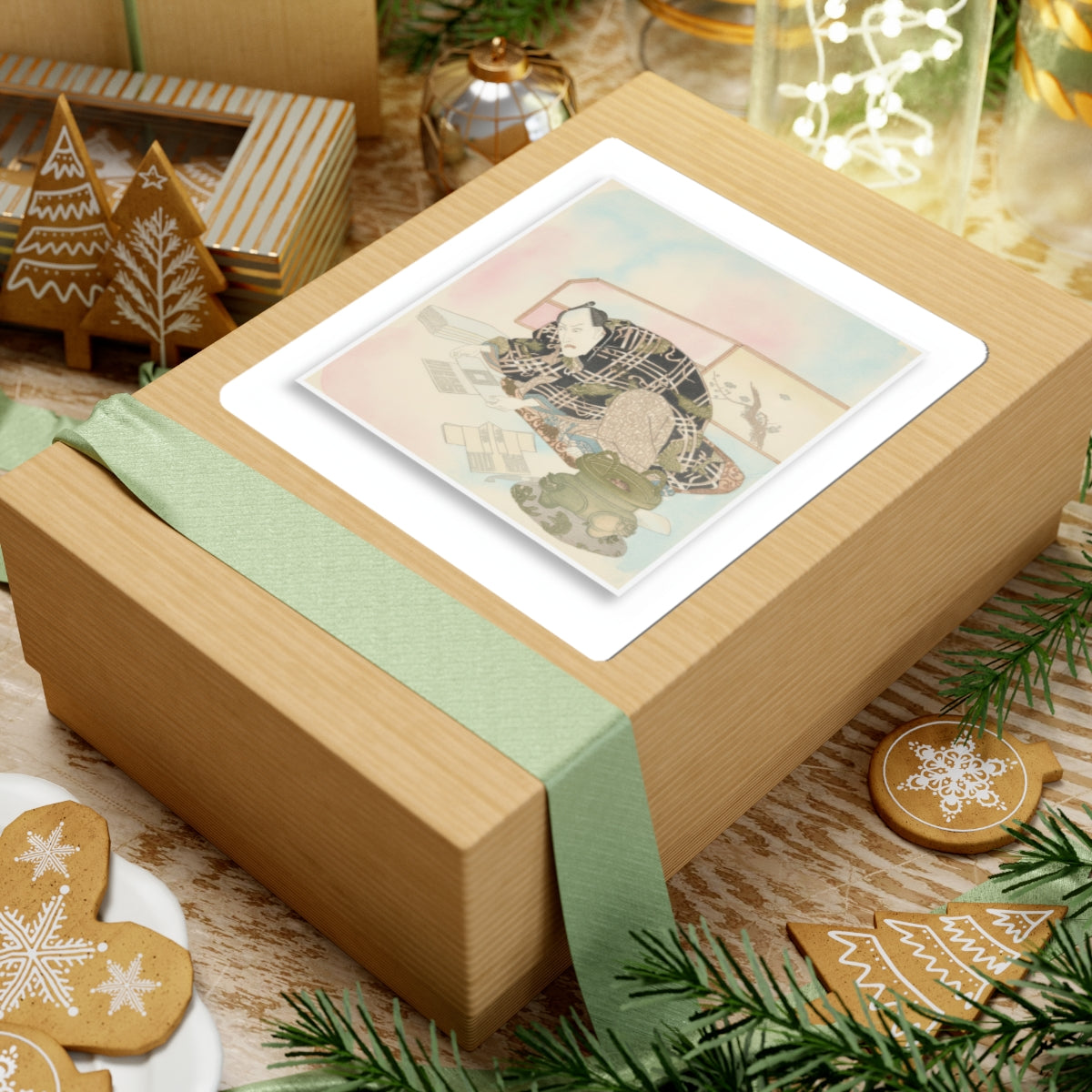 Watercolor — Ichikawa Danjūrō Vii Preparing New Year'S Gifts — Kiss-Cut Sticker