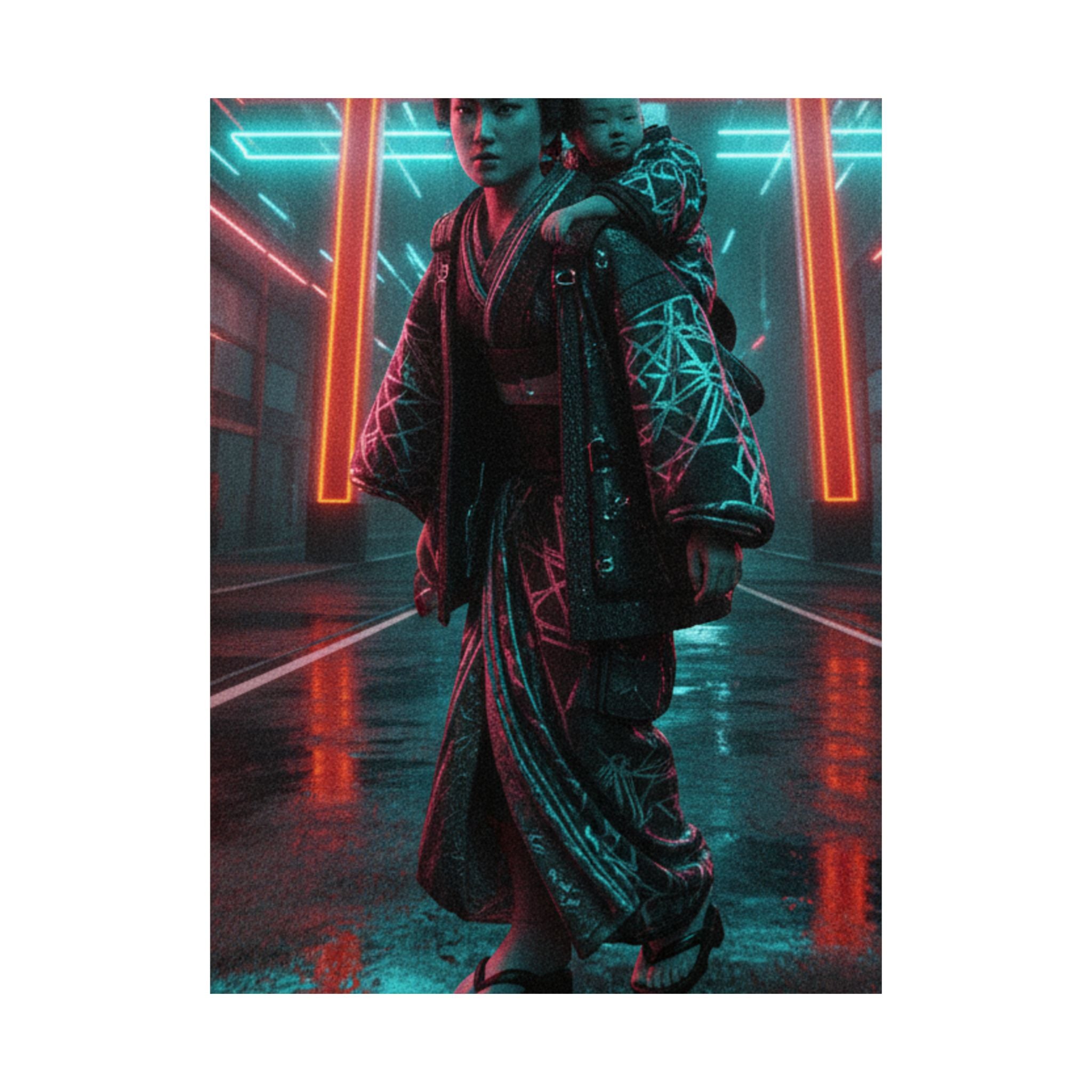 Fast Furious — A Woman Carrying A Child On Her Back Near The Entrance To A Temple — Matte Poster