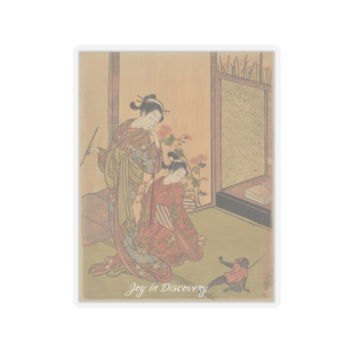 Affirmation — Two Girls Looking At A Monkey On A Leash — Kiss-Cut Sticker