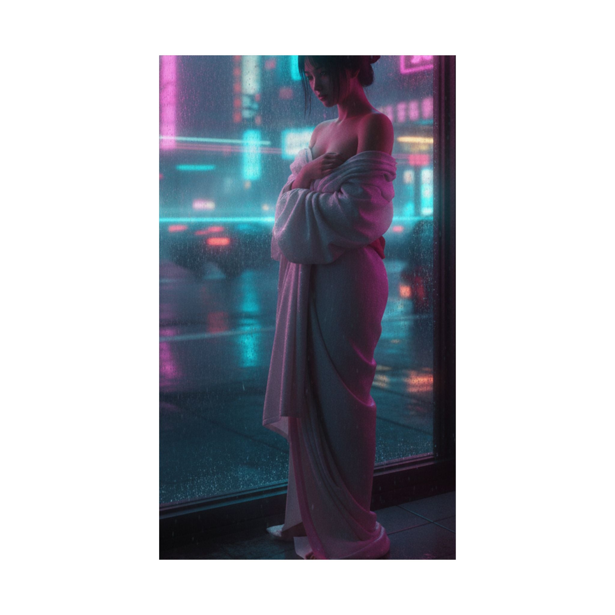 Neon Noir — Girl Drying Herself After Her Bath — Matte Poster