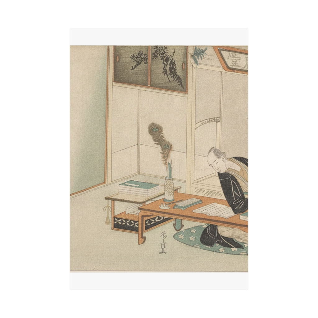 Botanical — Man Seated With His Reading And Writing Materials Before Him — Matte Poster