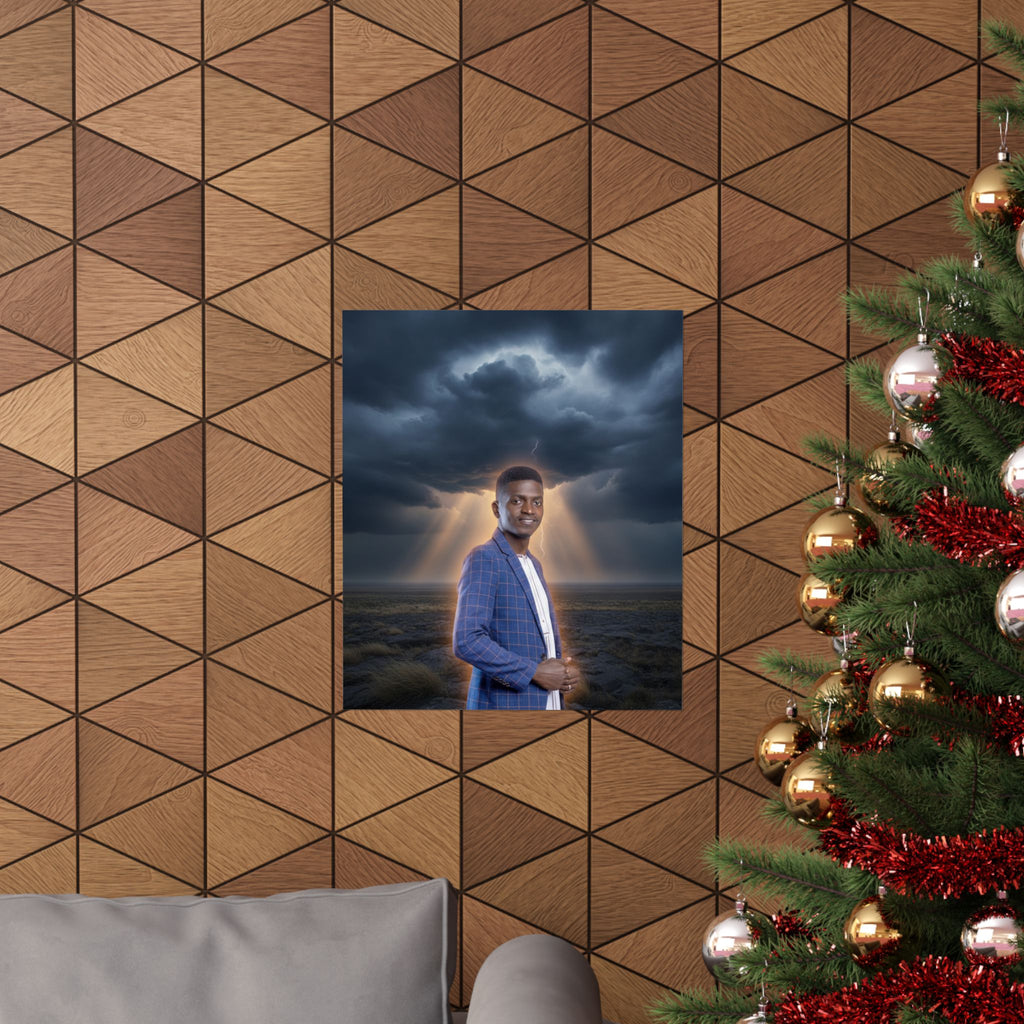 Smiling Man Blue Check Blazer Storm Sunrays Matte Poster