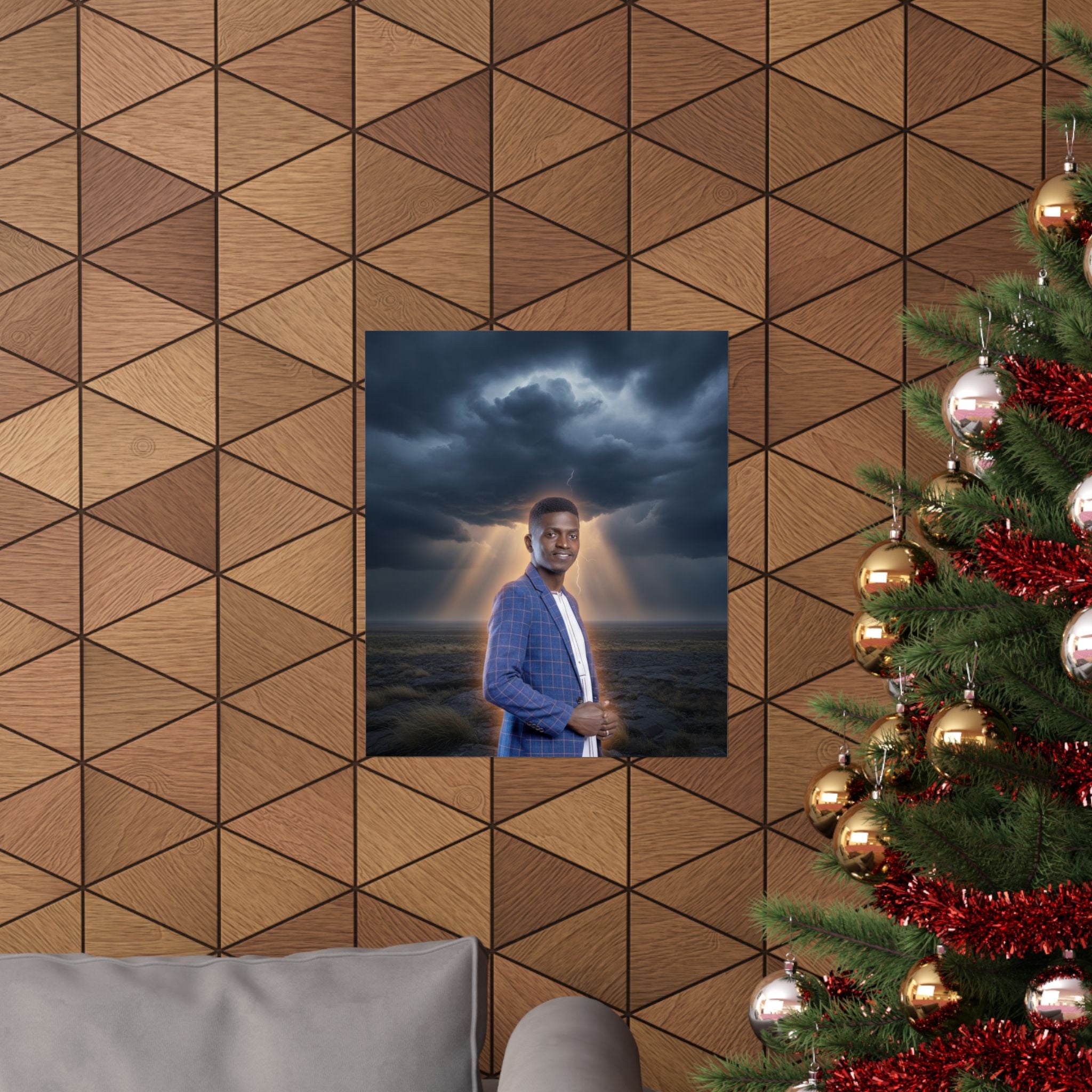 Smiling Man Blue Check Blazer Storm Sunrays Matte Poster