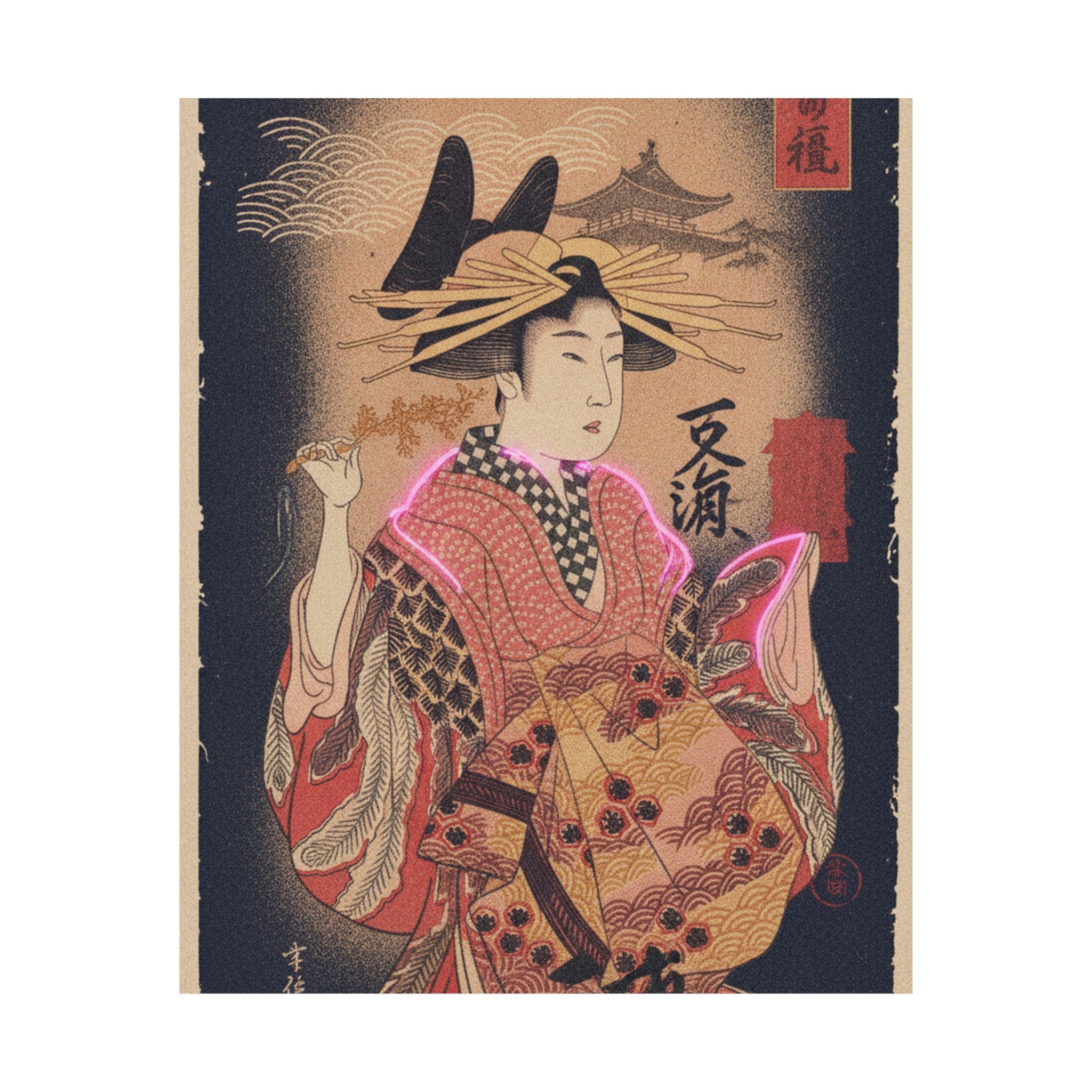 Japanese Street — Courtesan With Branch Of Seri — Matte Poster