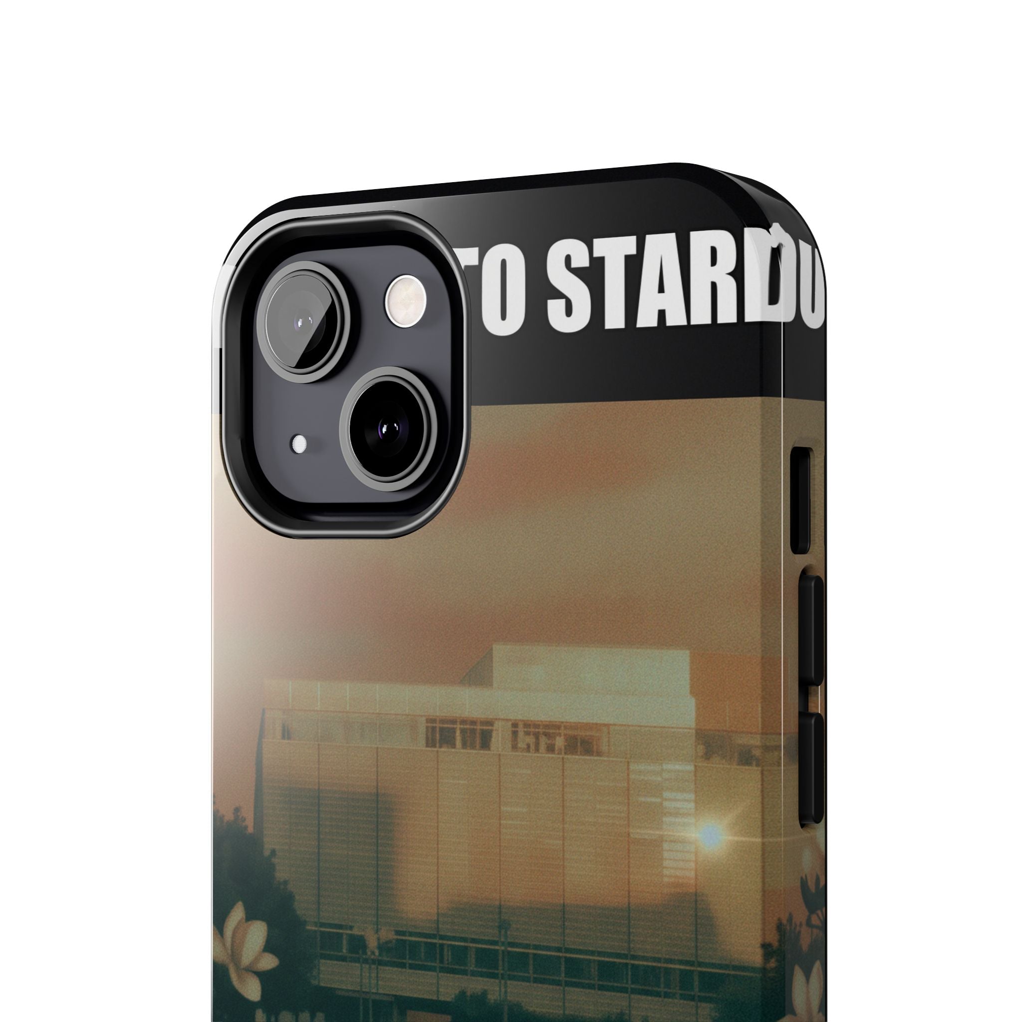 Dusk Brutalist Building and Daisies Photo Phone Case