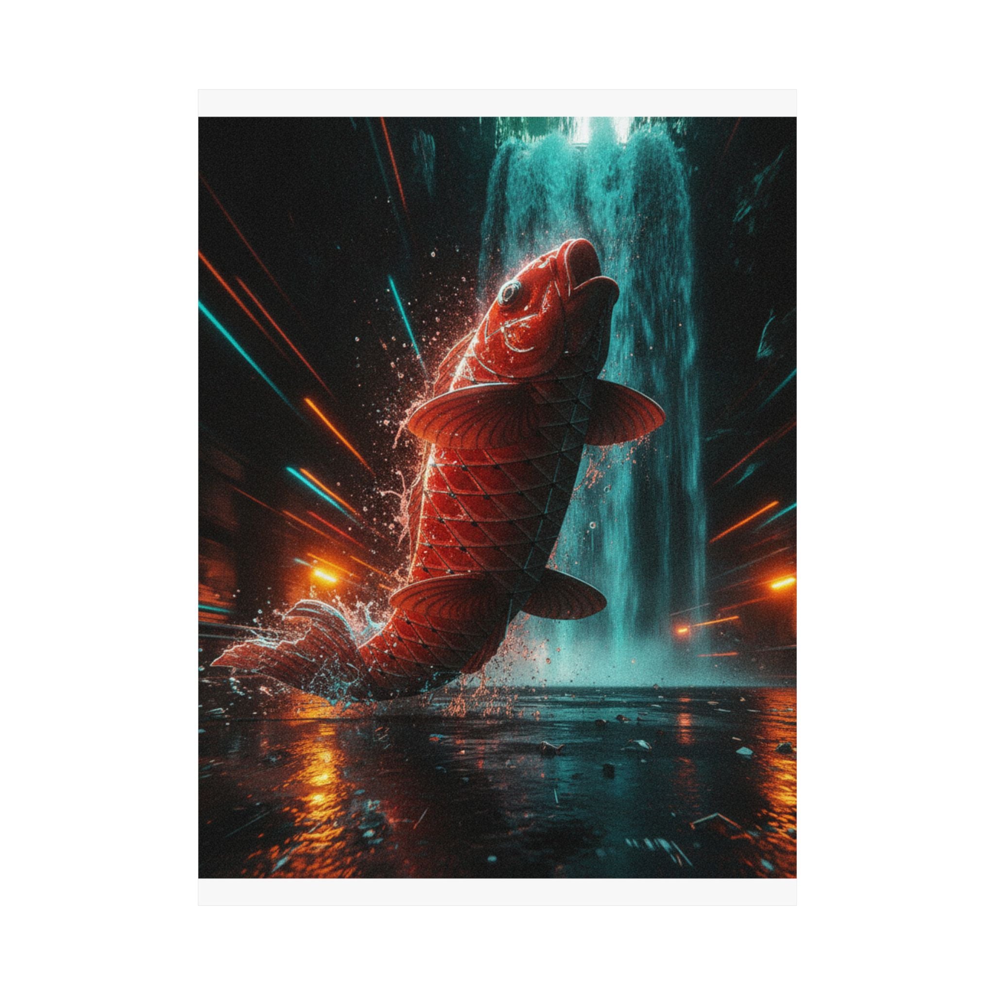 Fast Furious — Red Carp Ascending A Waterfall — Matte Poster