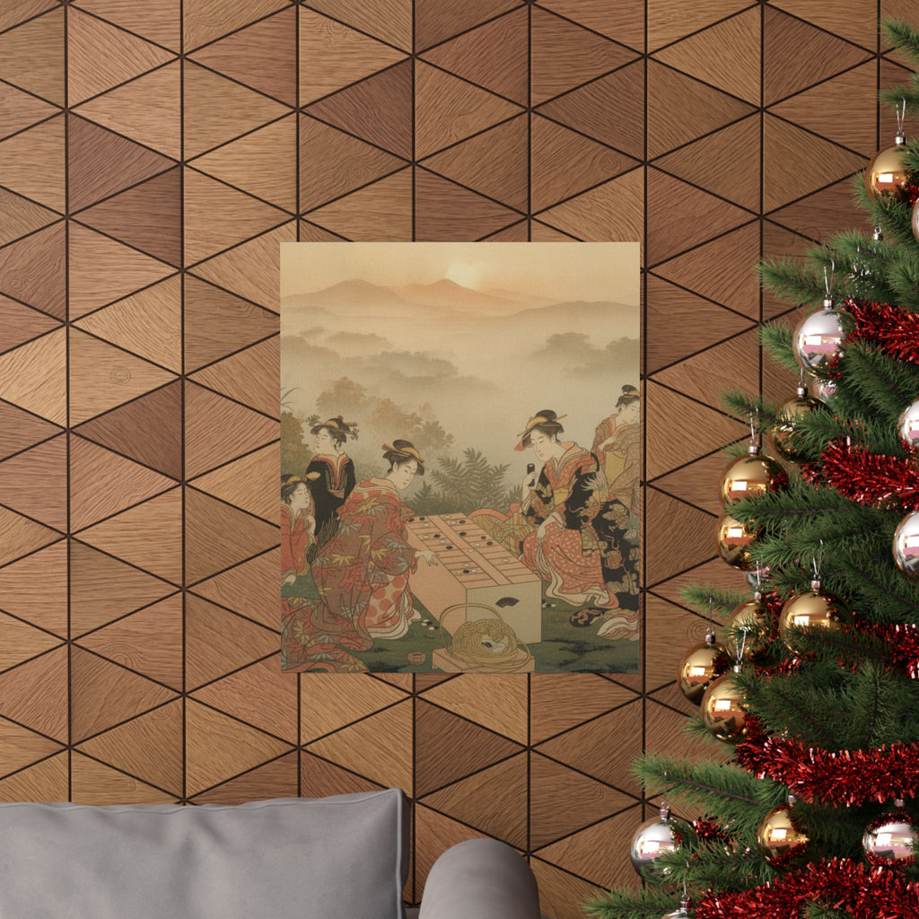 Scenic Nature — Two Young Women Playing A Game Of Sugoroku — Matte Poster