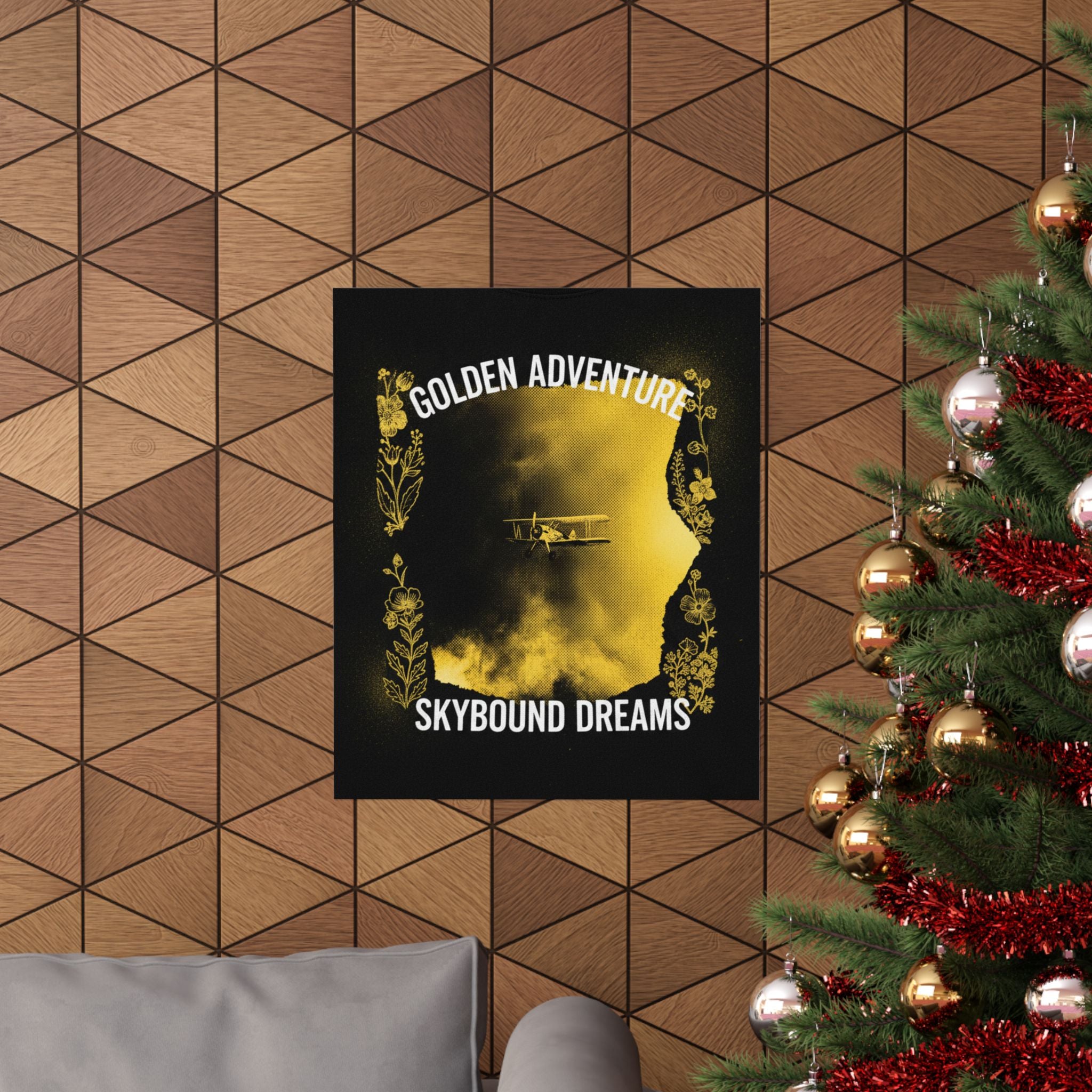 Golden Adventure Skybound Dreams Biplane Art Poster