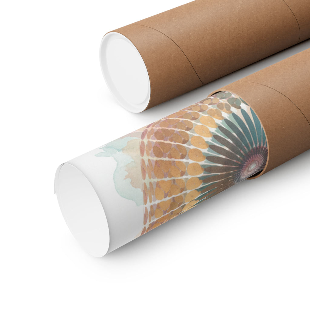 Terracotta and Teal Watercolour Spiral Mandala Poster