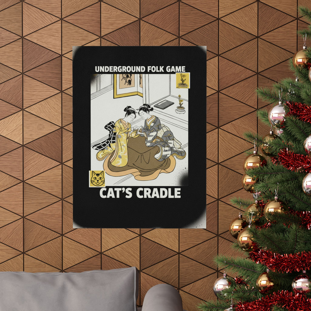 Streetwear Collage — Two Young Women Seated By A Kotatsu Playing Cat'S Cradle — Matte Poster