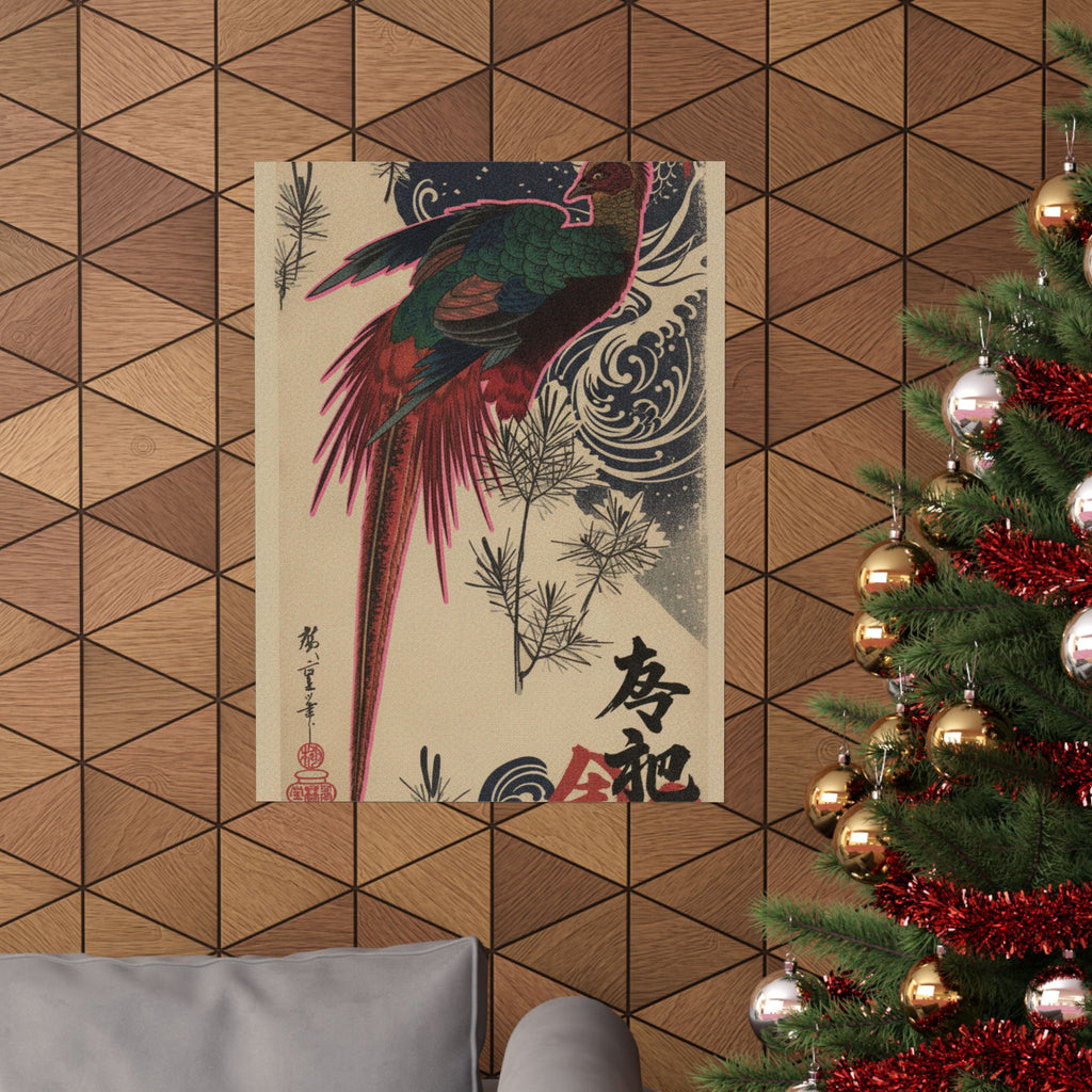 Japanese Street — Golden Pheasant And Pine Shoots In Snow — Matte Poster