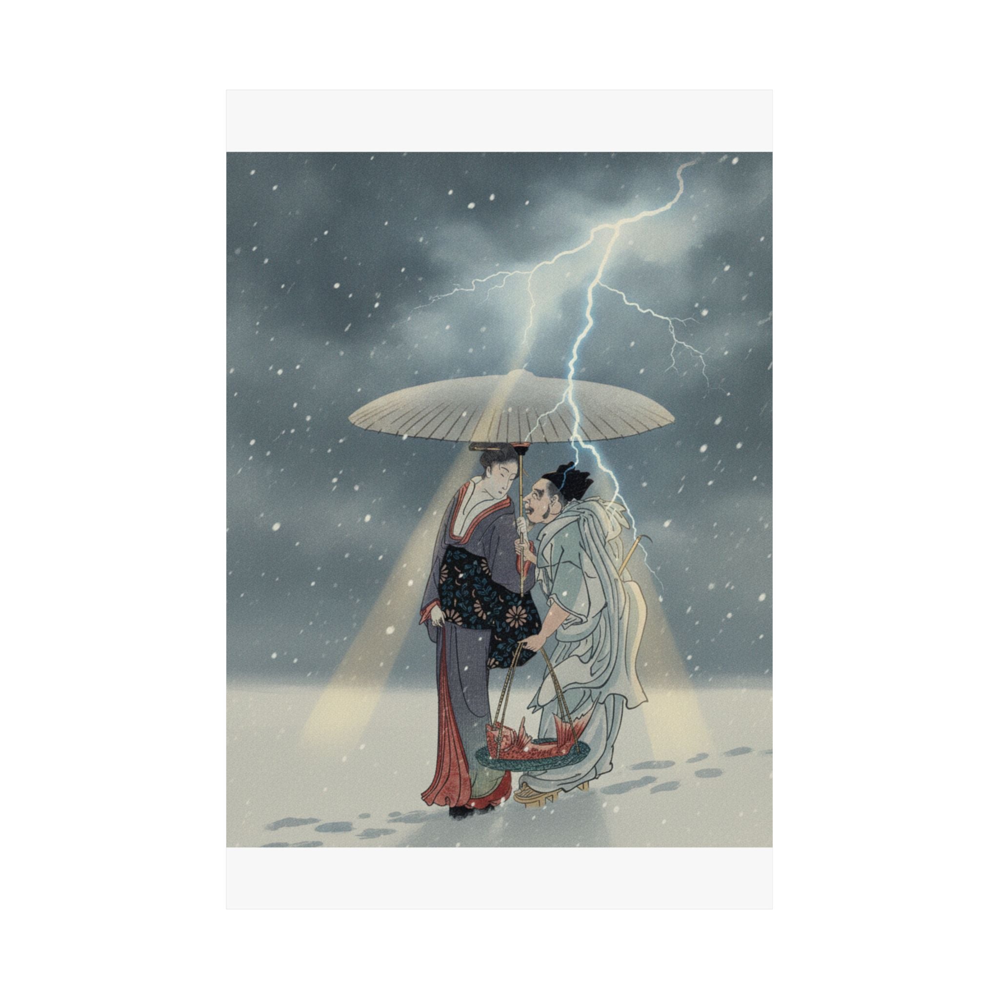 Dramatic Storm — Ebisu And Benten Walking In The Snow — Matte Poster