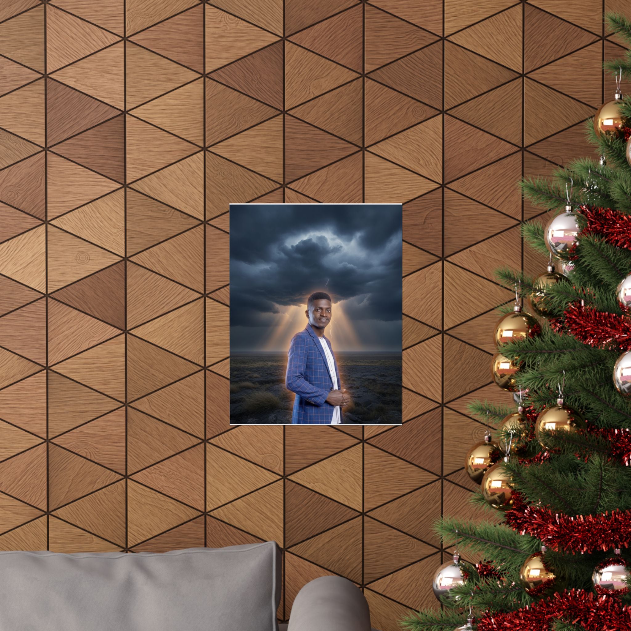 Smiling Man Blue Check Blazer Storm Sunrays Matte Poster