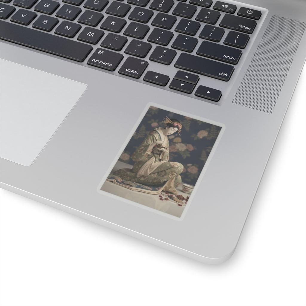 Product Marketing — Konosato Of Takeya Seated, Holding An Incense Burner — Kiss-Cut Sticker
