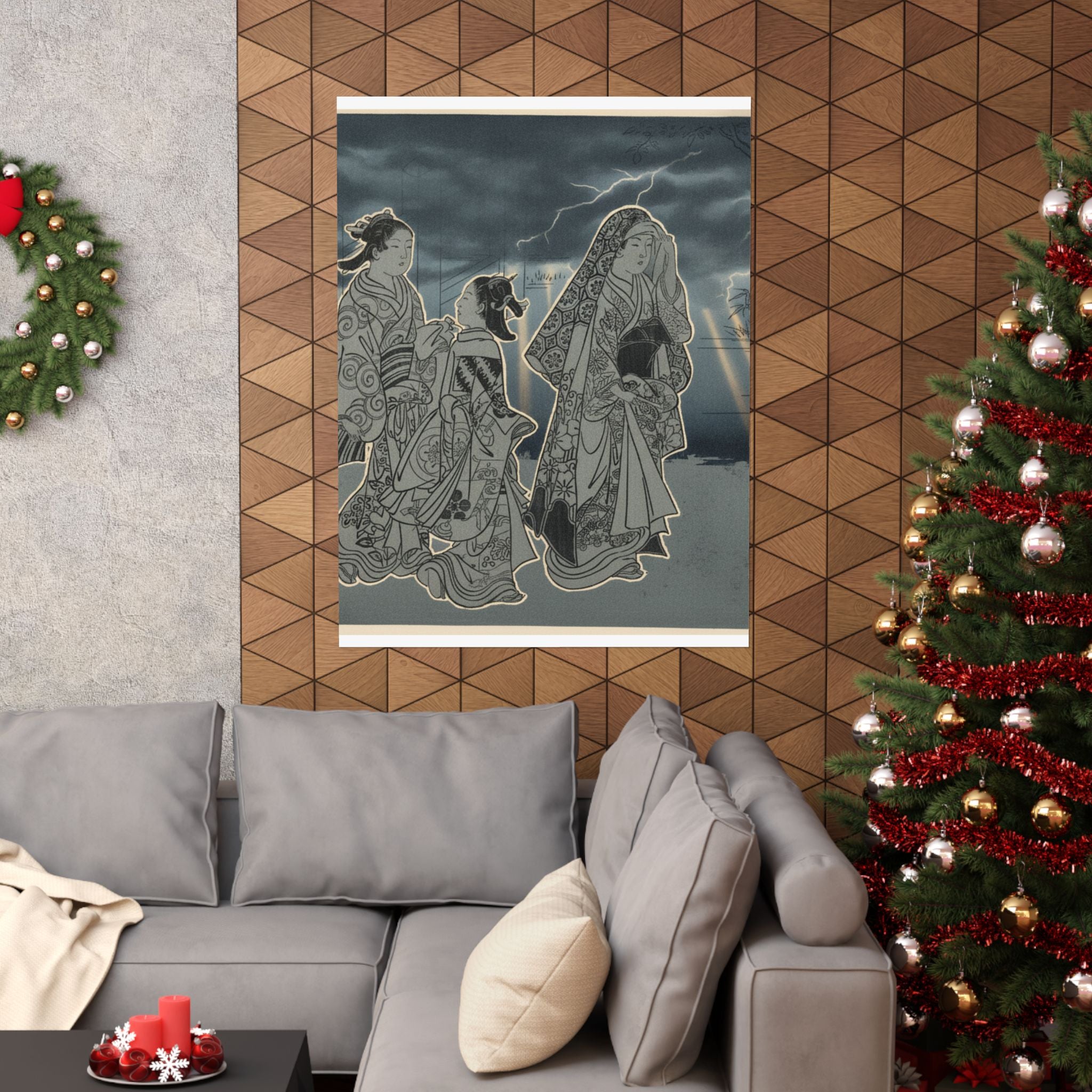 Dramatic Storm — A Courtesan Followed By Two Girl Attendants — Matte Poster