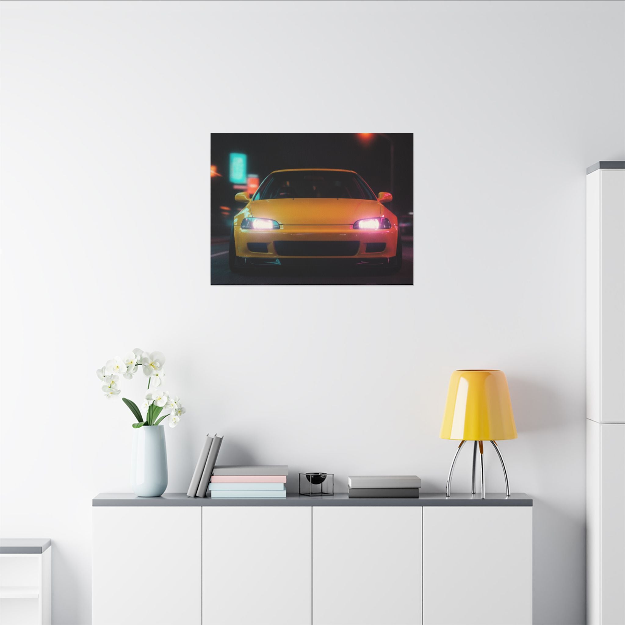 Neon Night JDM Yellow Coupe Street Matte Canvas