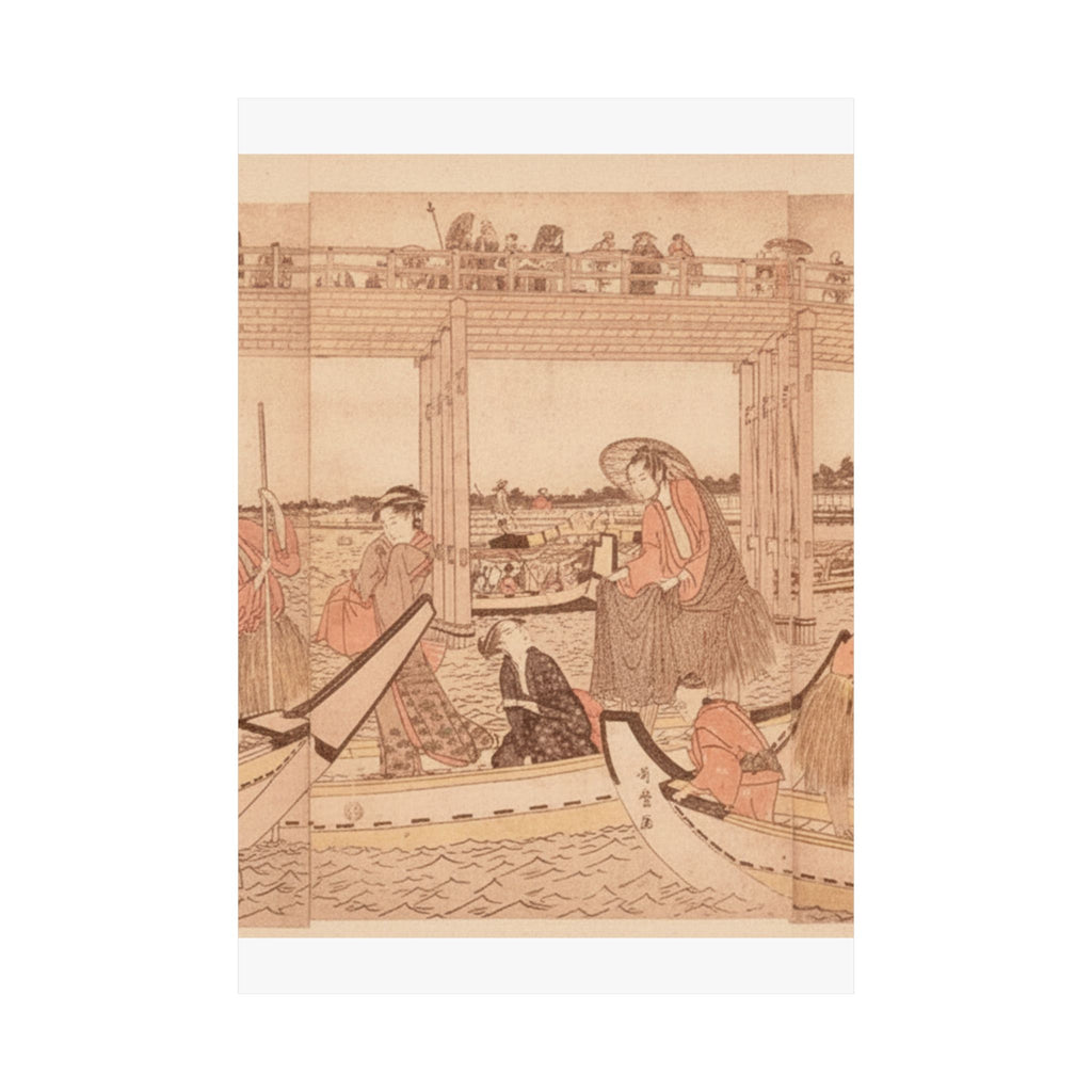Southern Sunset — Fishing Boats With Nets Under Ryōgoku Bridge — Matte Poster