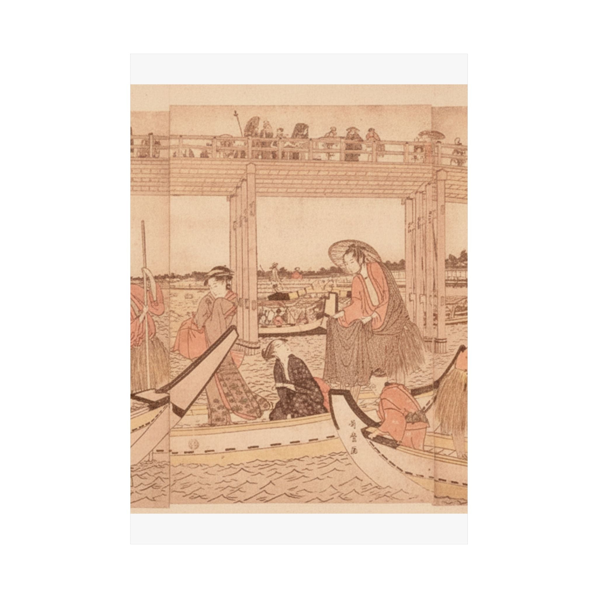Southern Sunset — Fishing Boats With Nets Under Ryōgoku Bridge — Matte Poster