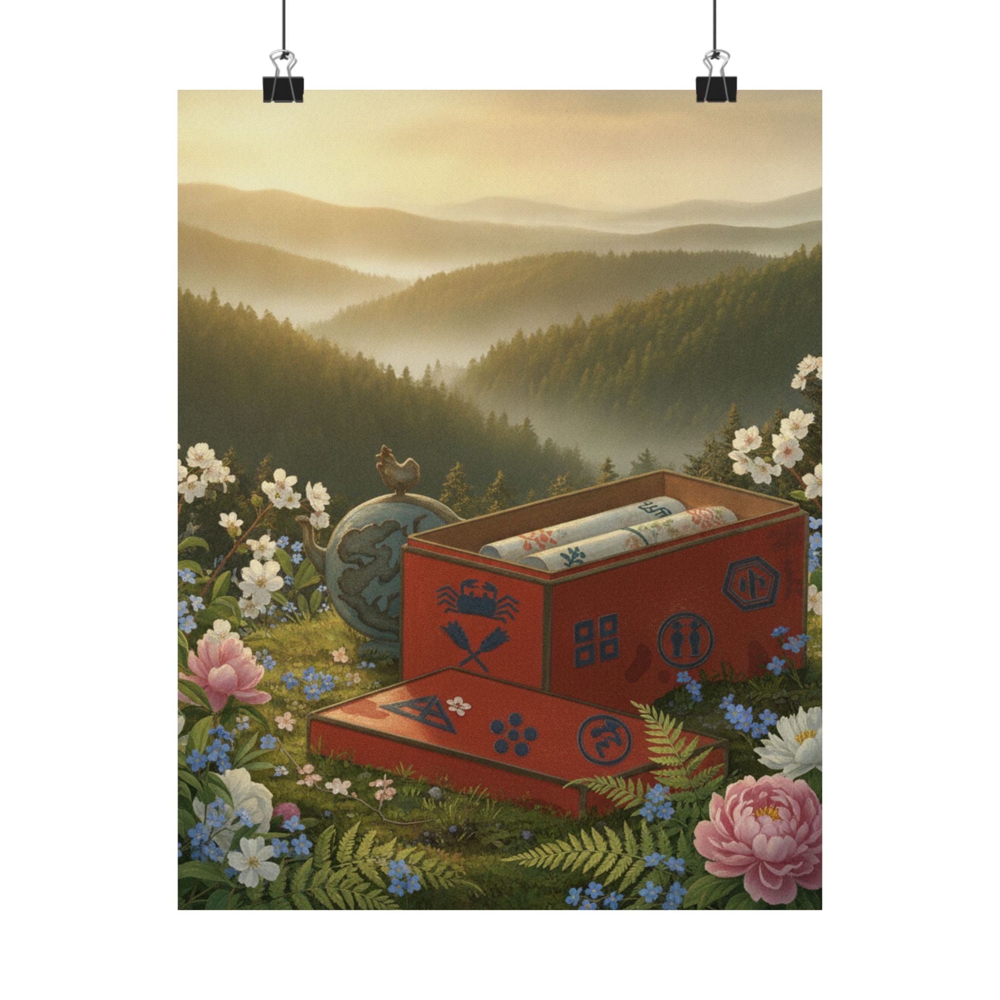 Scenic Nature — Red Lacquer Box And Water-Pot — Matte Poster