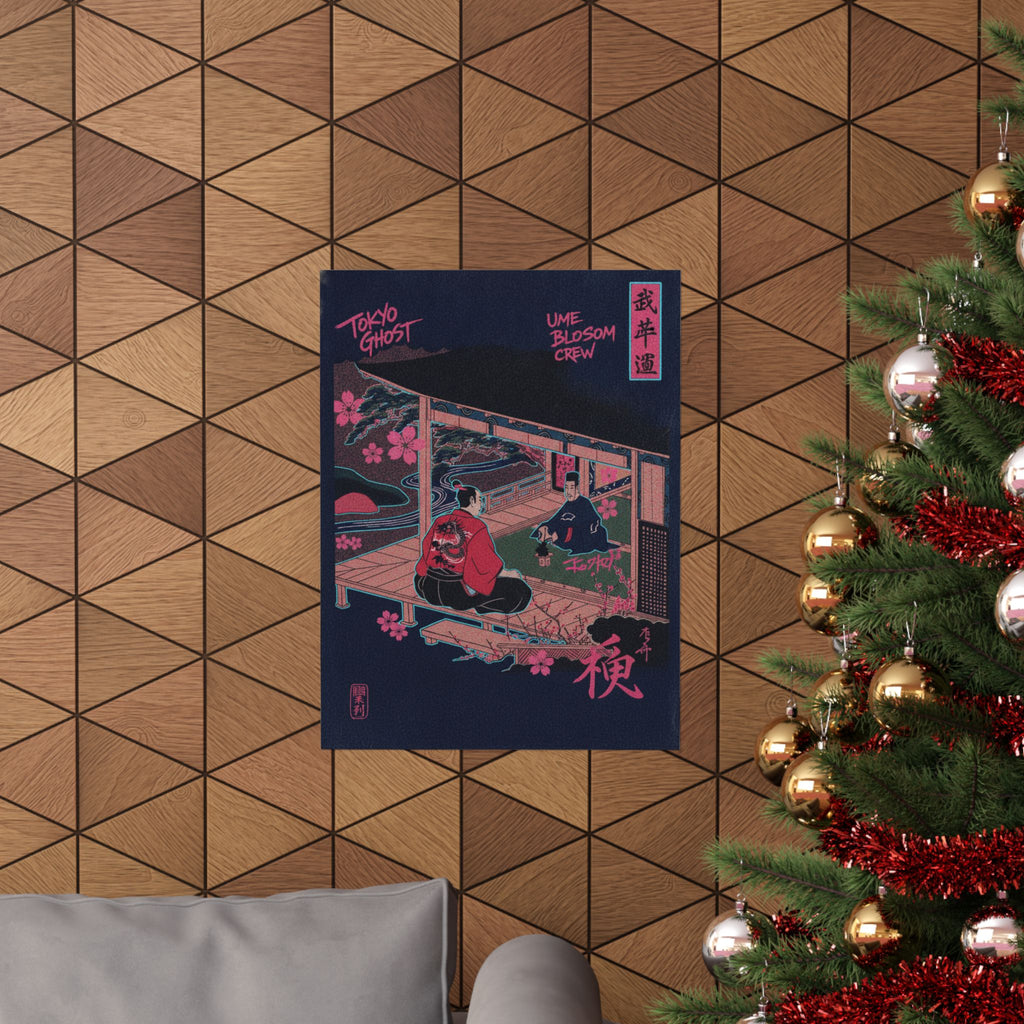 Japanese Street — Samurai Admiring Pine-Tree And Plum Blossoms — Matte Poster