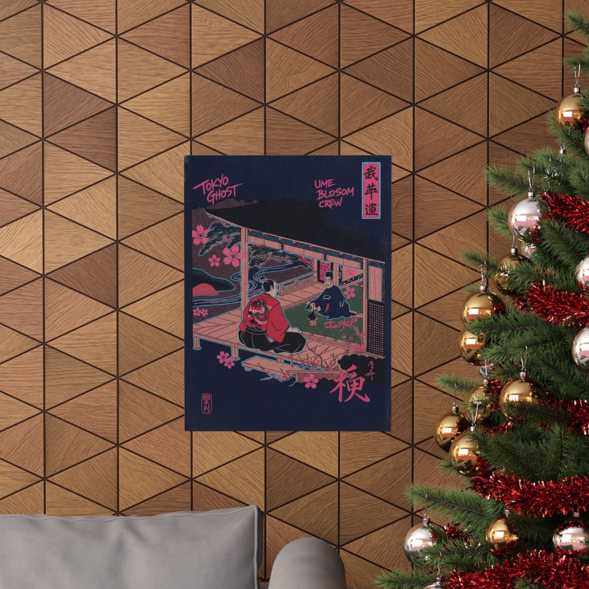 Japanese Street — Samurai Admiring Pine-Tree And Plum Blossoms — Matte Poster